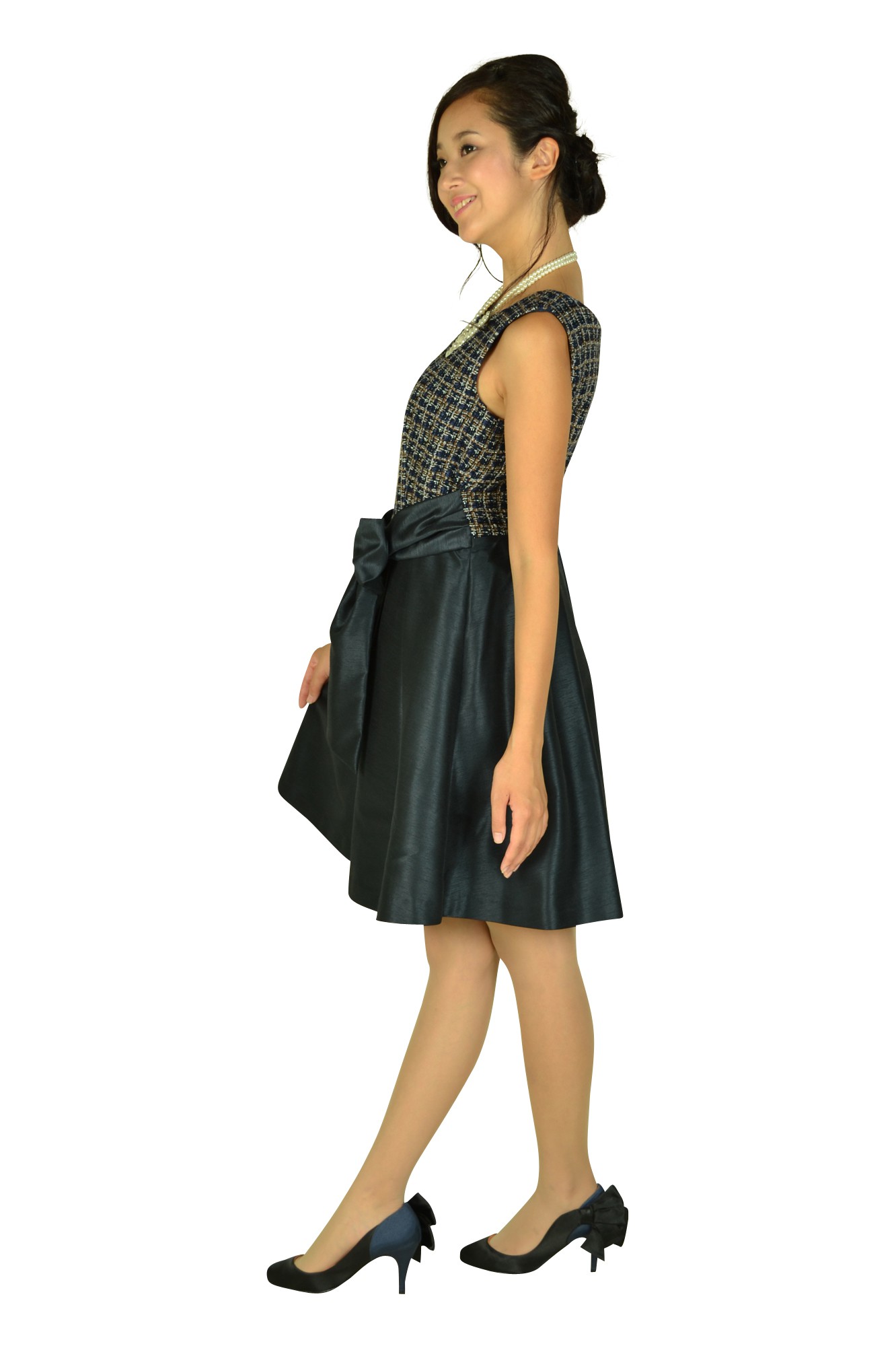 ツイードトップス×ネイビーSKドレス