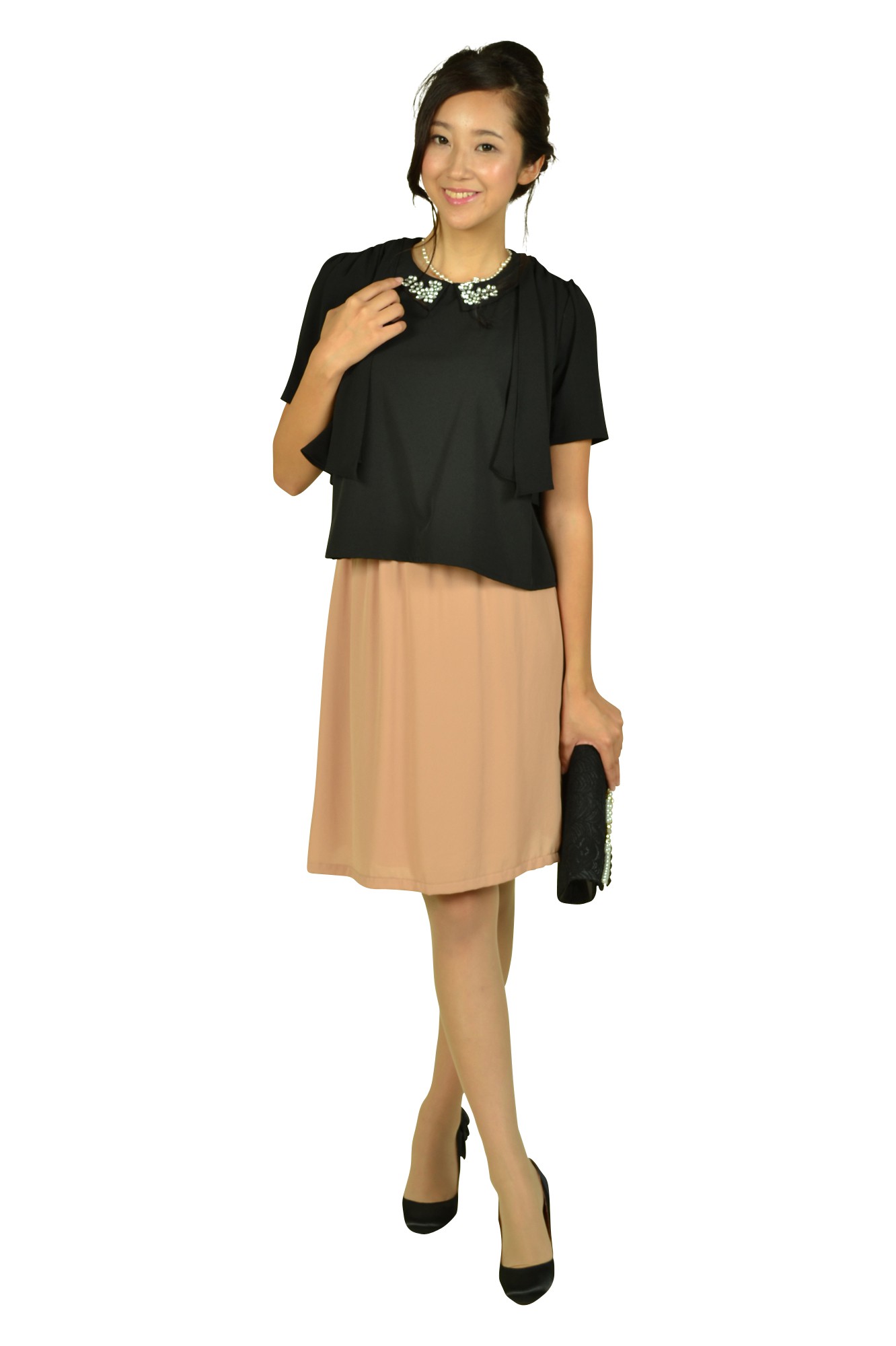 襟付きブラックバイカラードレス