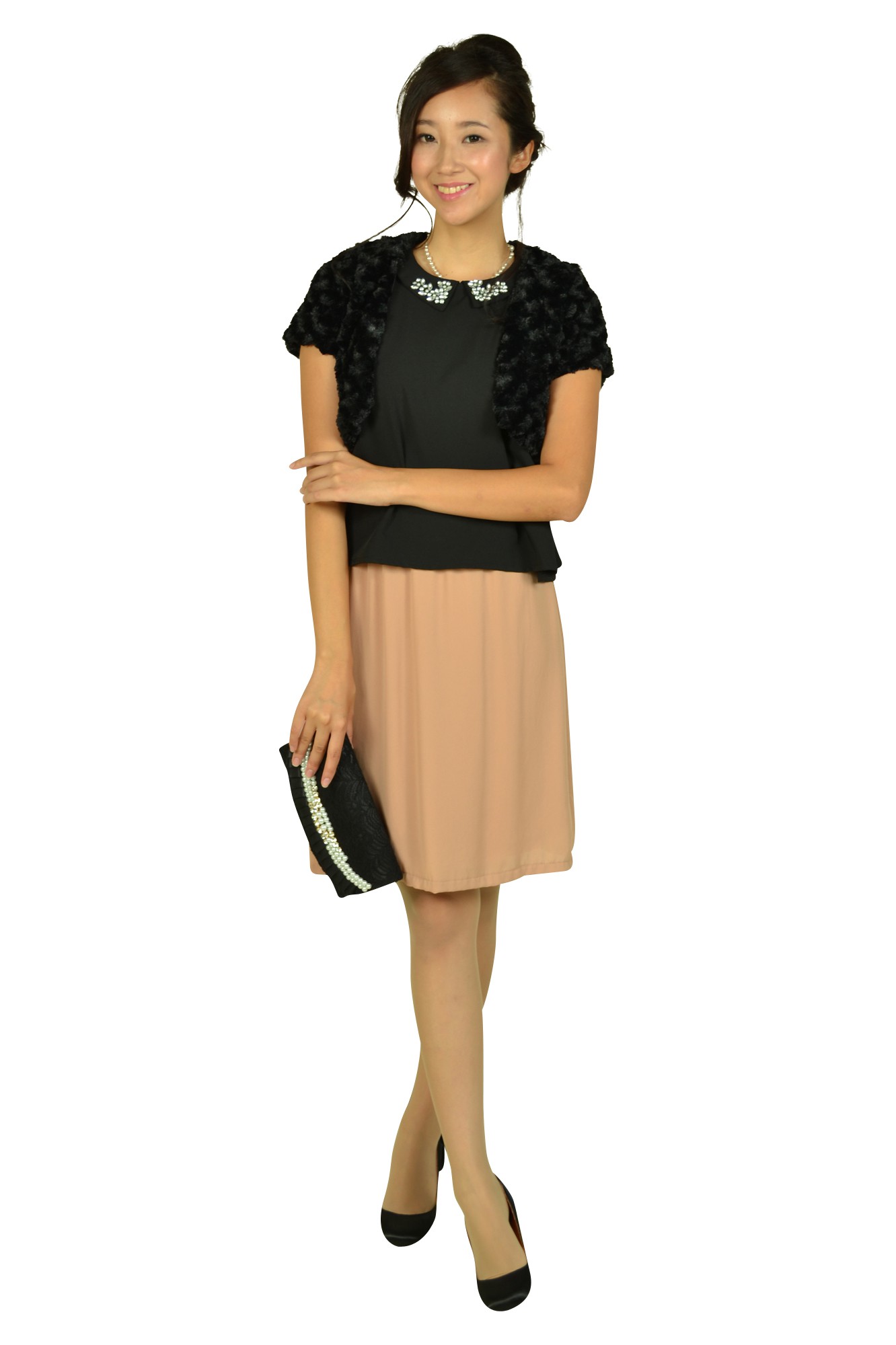 フェイクファーガーリーブラックボレロ