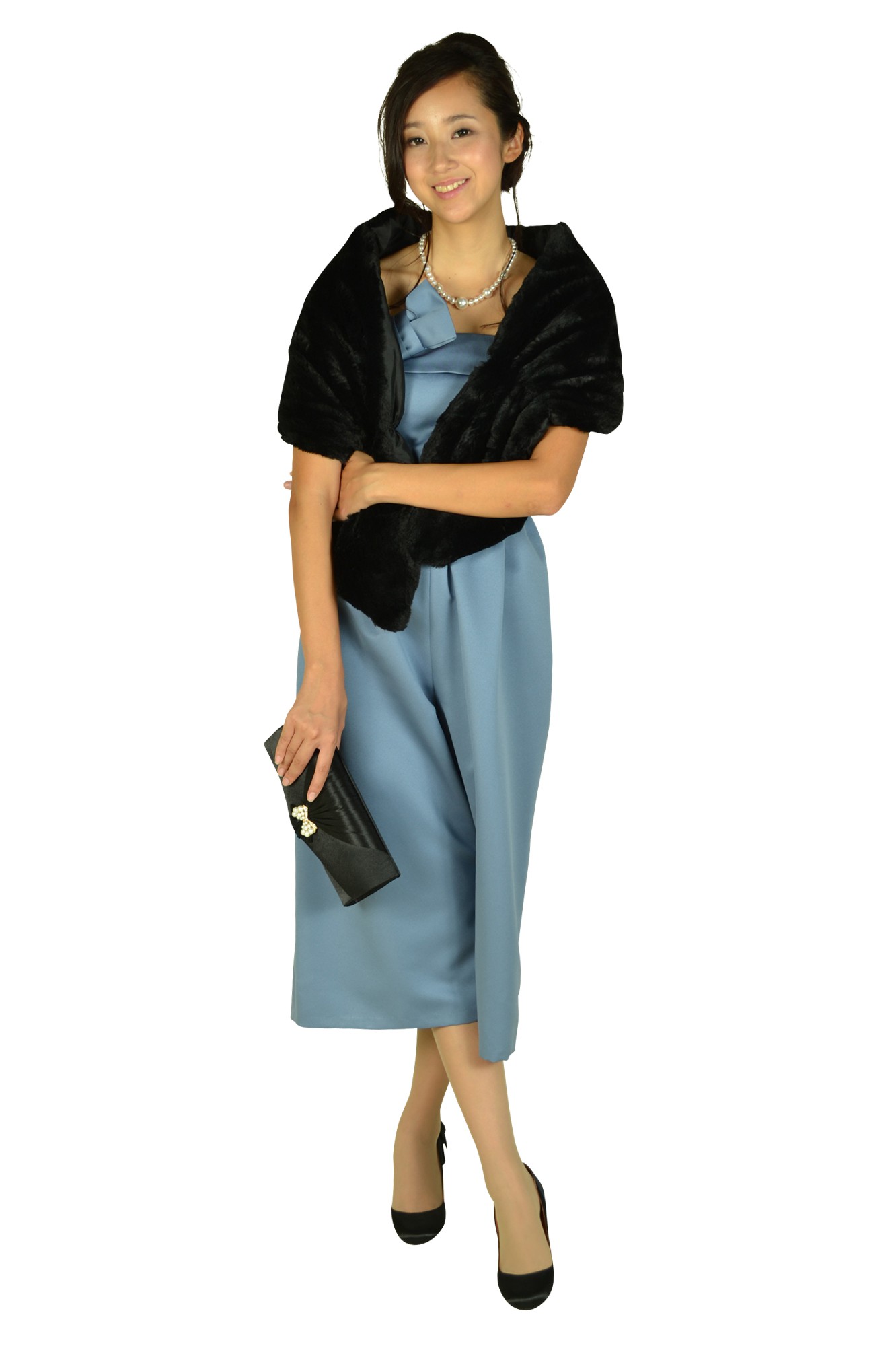 グレーブルーチューブトップパンツドレス