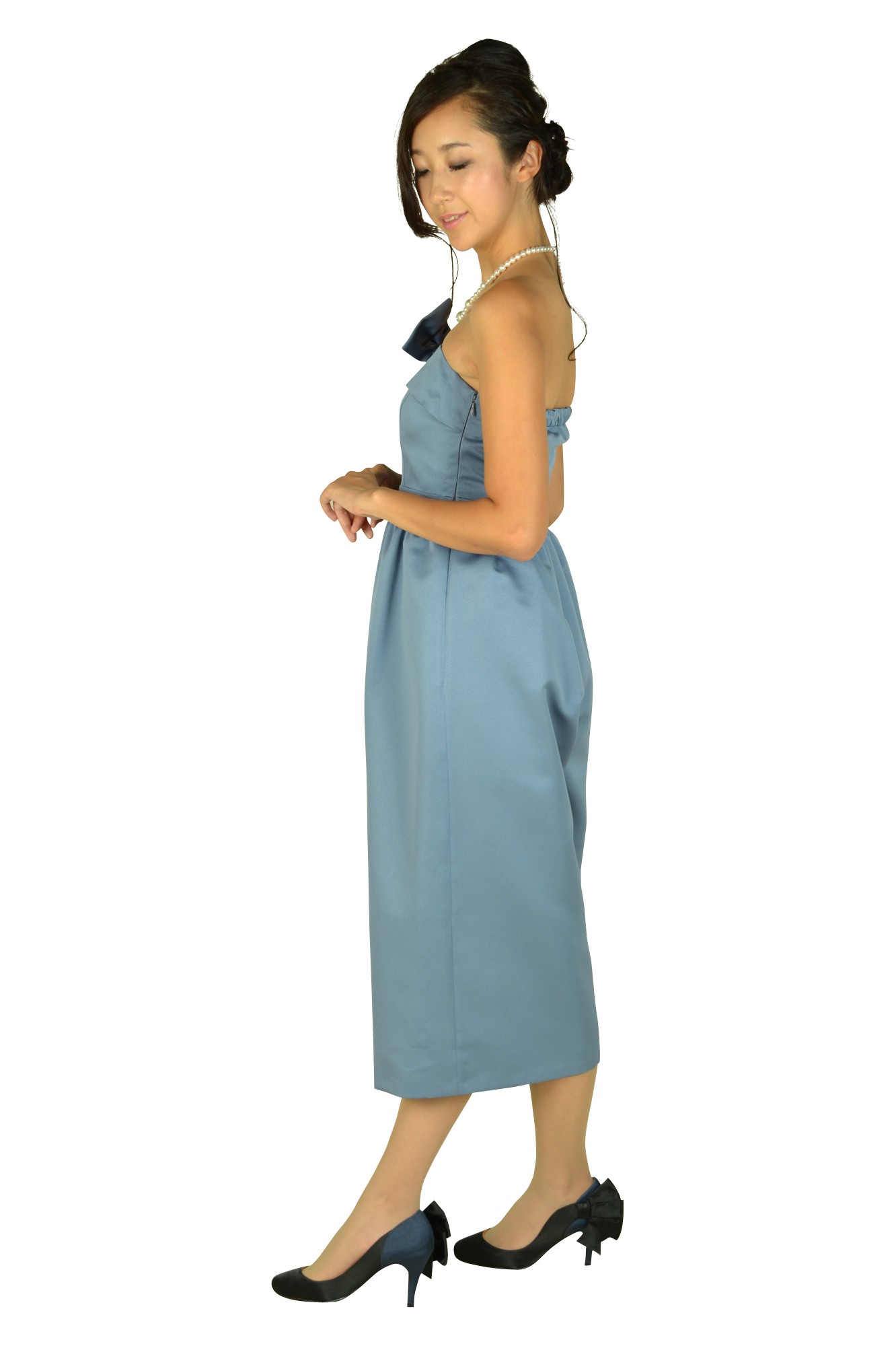 グレーブルーチューブトップパンツドレス