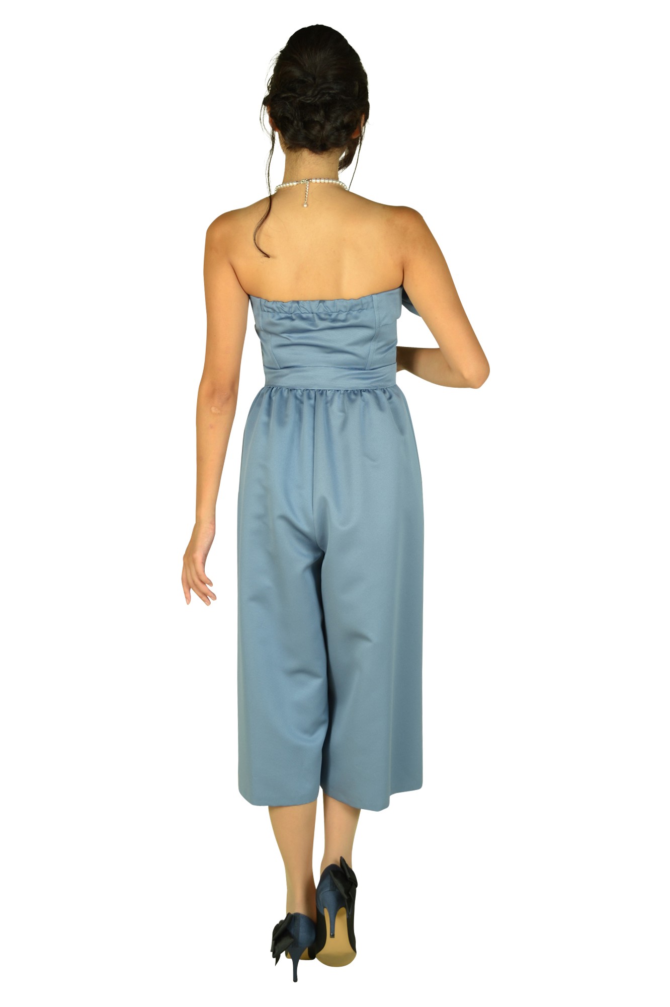 グレーブルーチューブトップパンツドレス