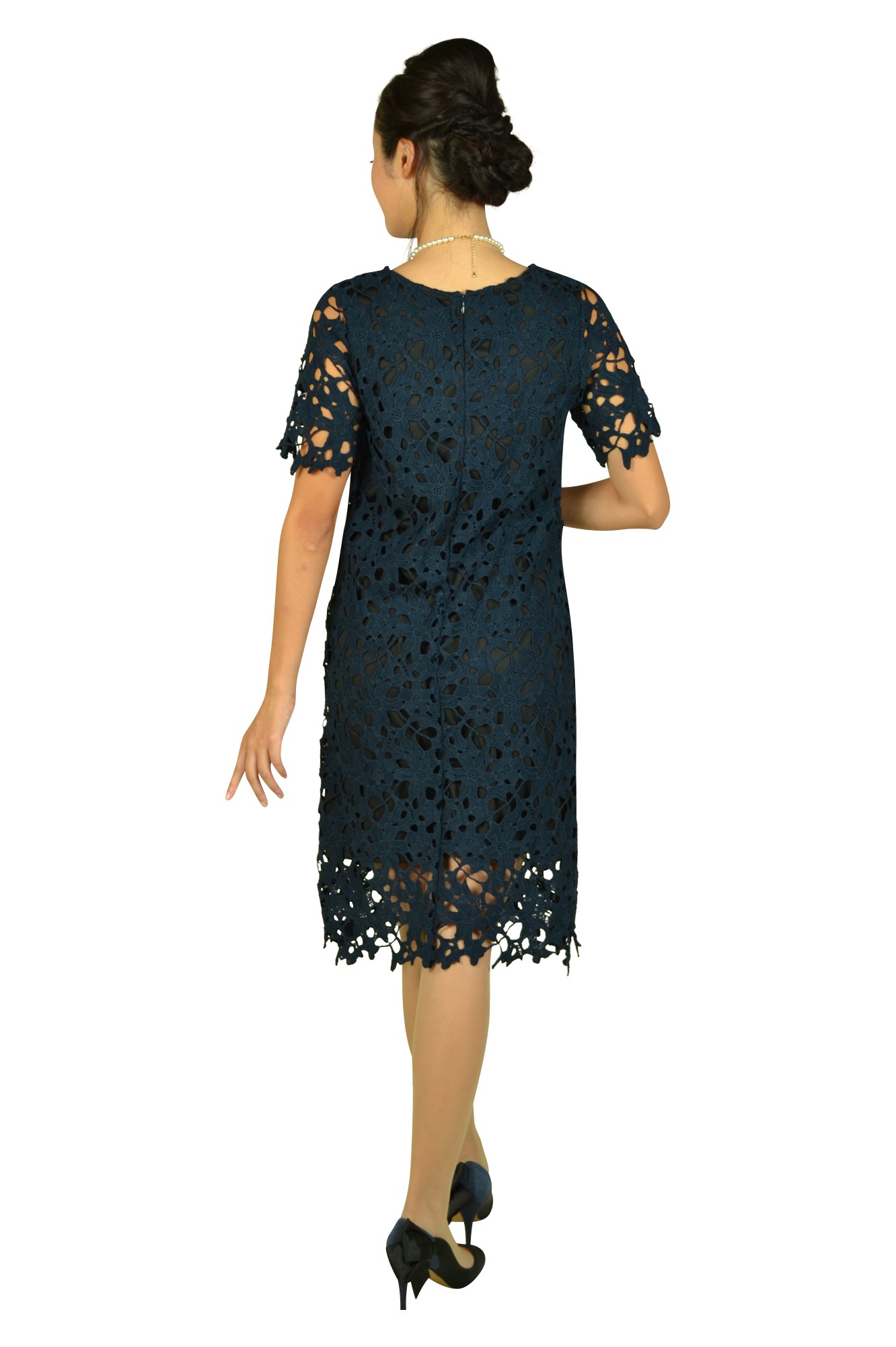 カッティング総レースネイビードレス