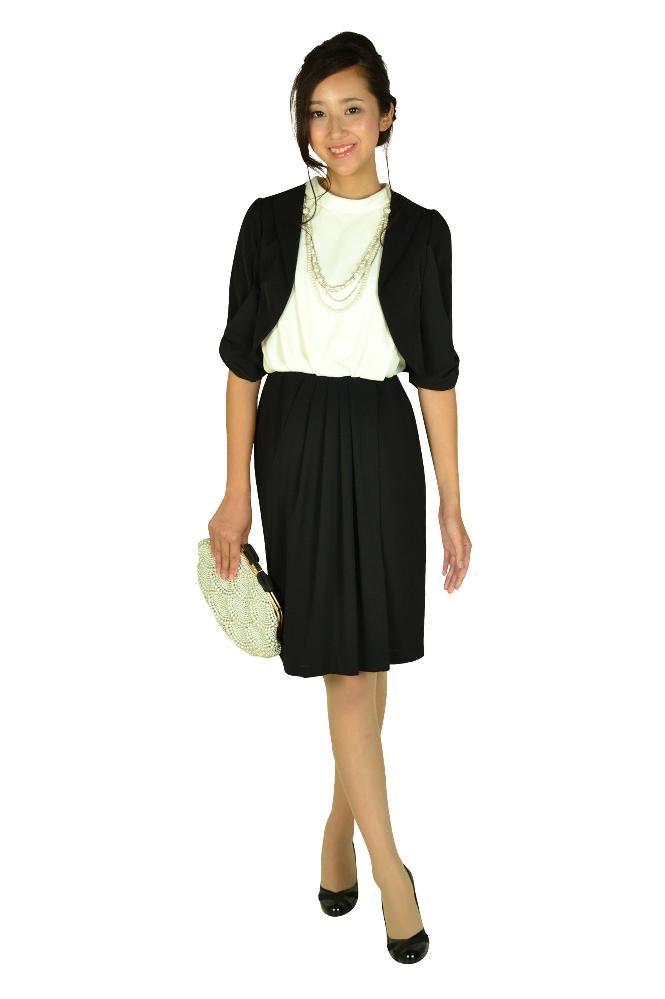 襟2wayホワイト×ブラックバイカラードレス