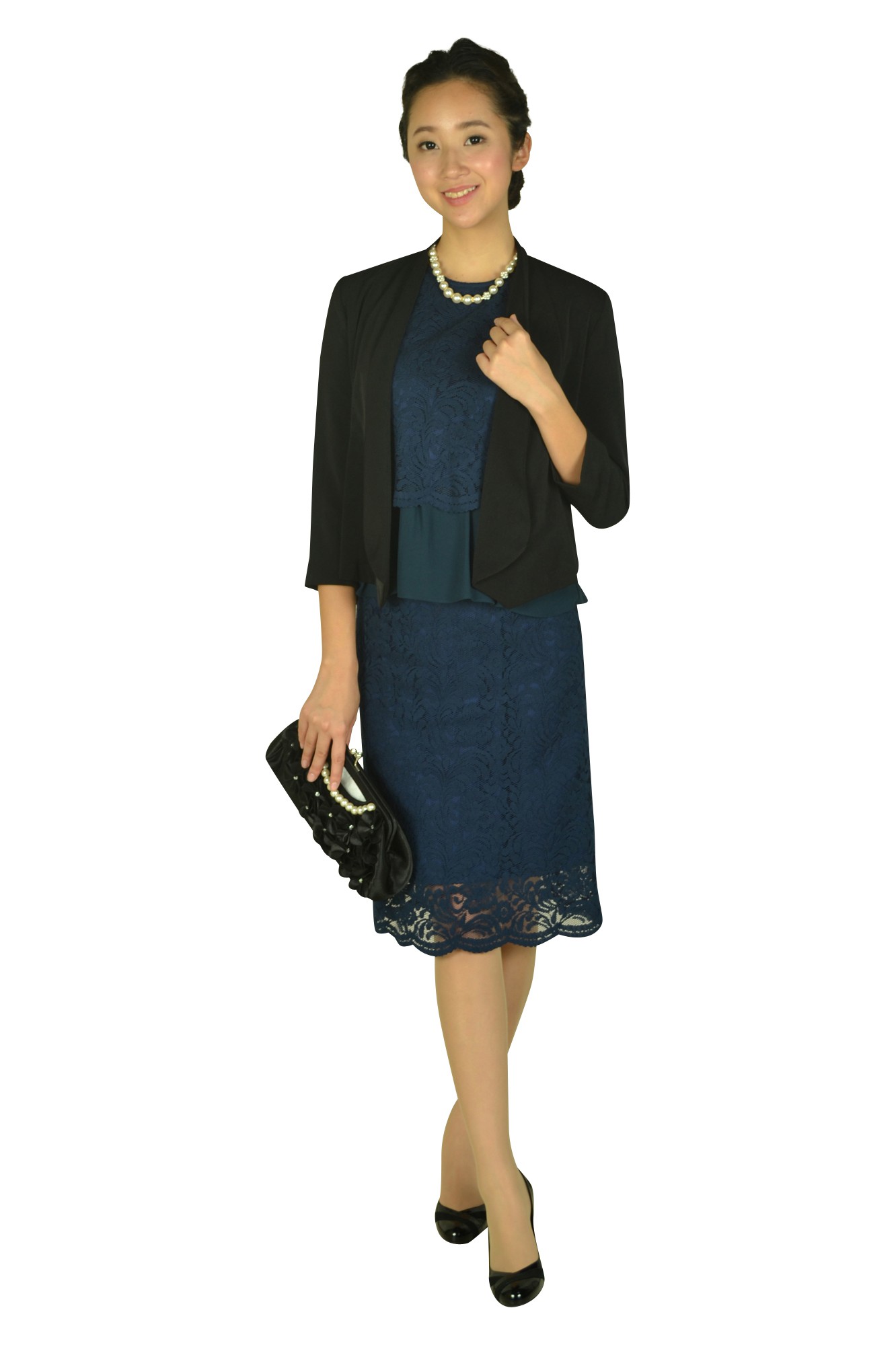 3Dフラワーパールブラックバッグ