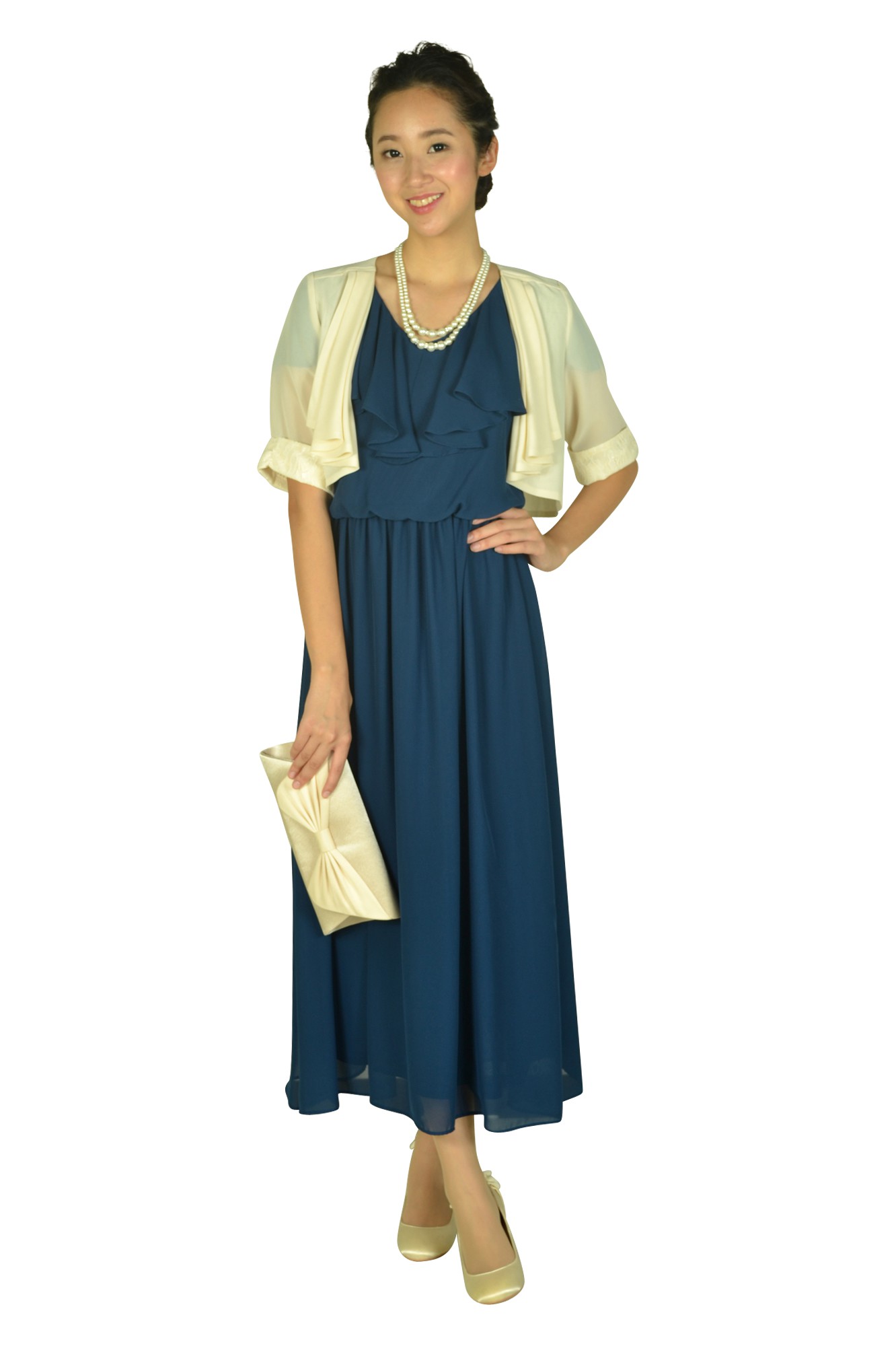 5分袖上品レースアイボリーボレロ