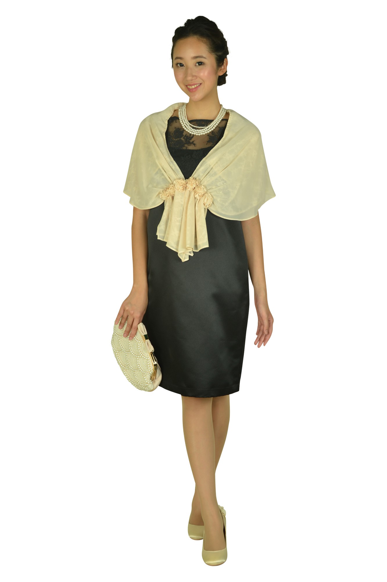 ゆったり光沢ブラックドレス