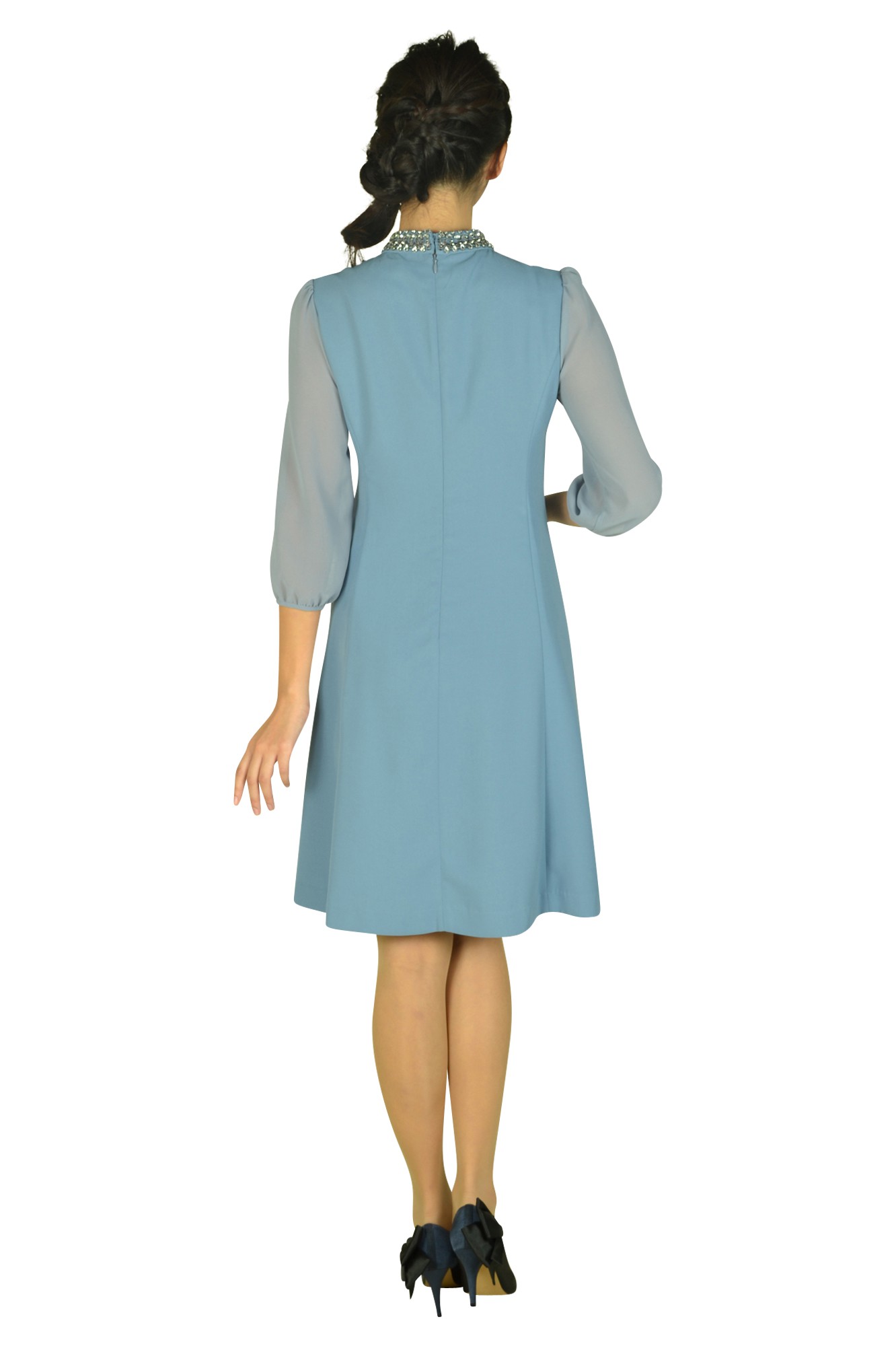 シースルー袖アッシュブルードレス