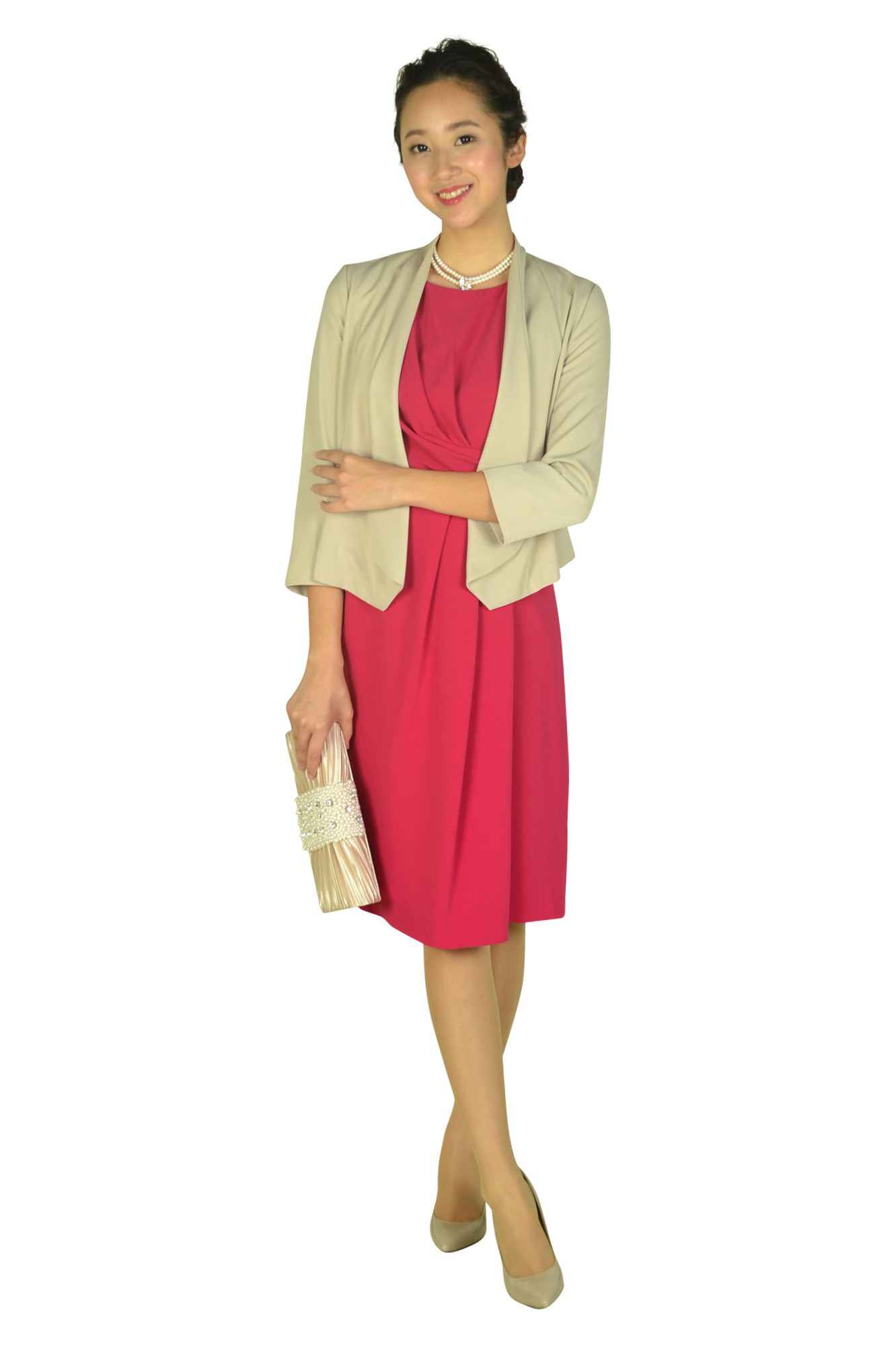 上品タックタイトマゼンタドレス