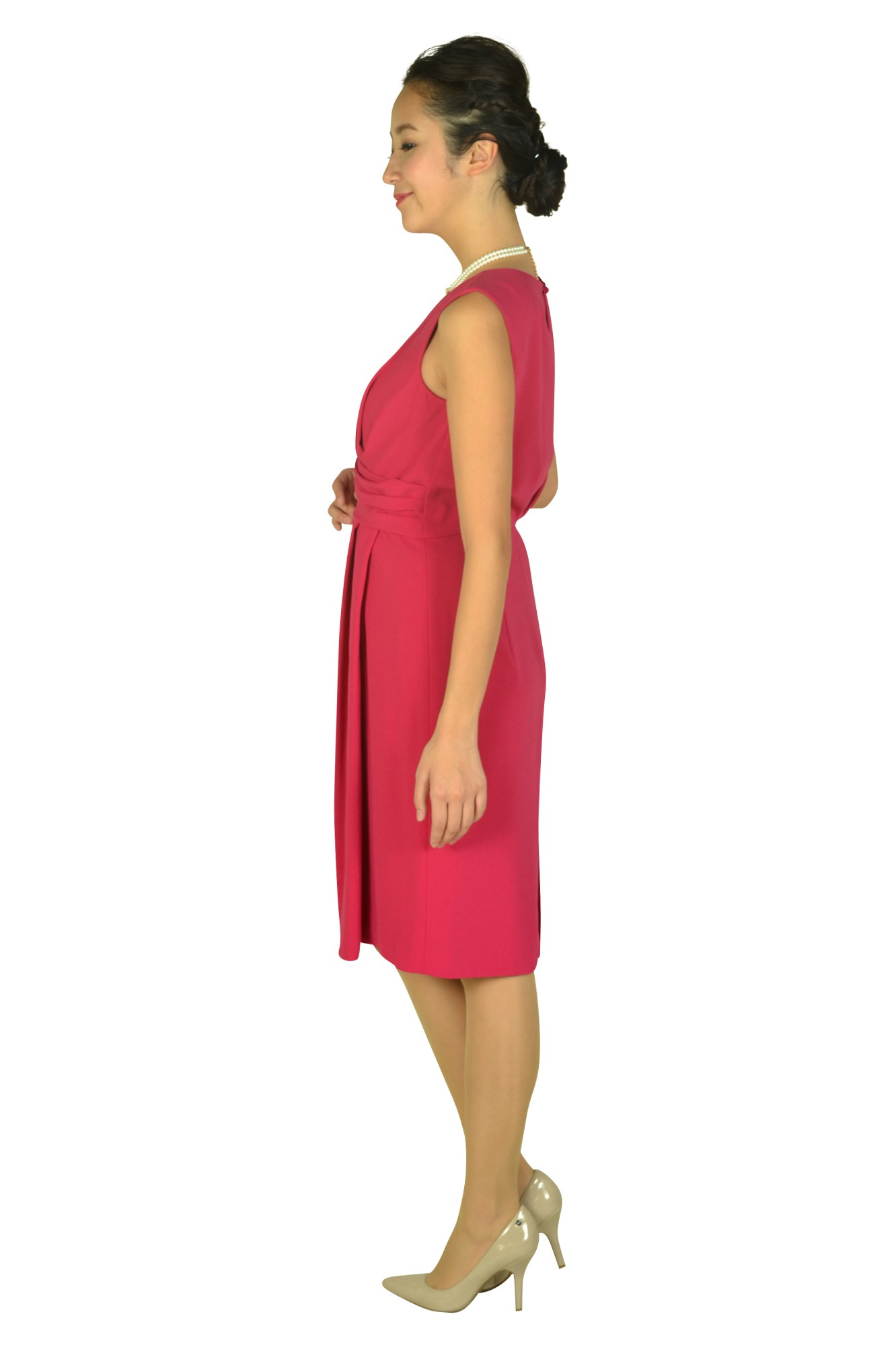 上品タックタイトマゼンタドレス