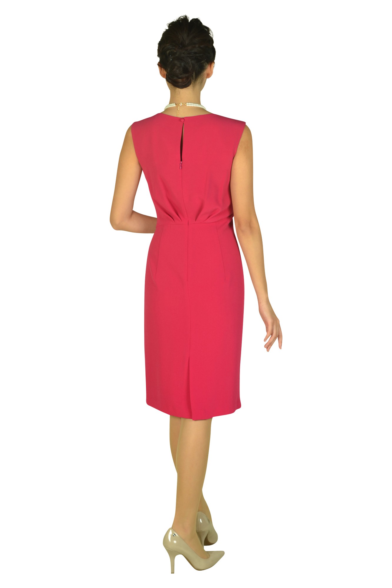 上品タックタイトマゼンタドレス