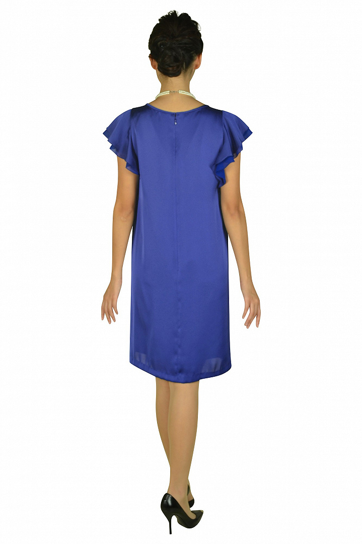 フレア袖ブルーカラードレス