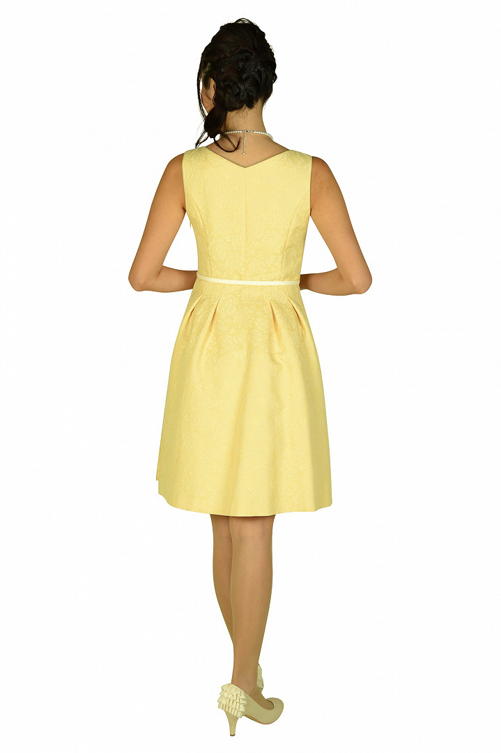 ローズ柄フィット&フレアイエロードレス