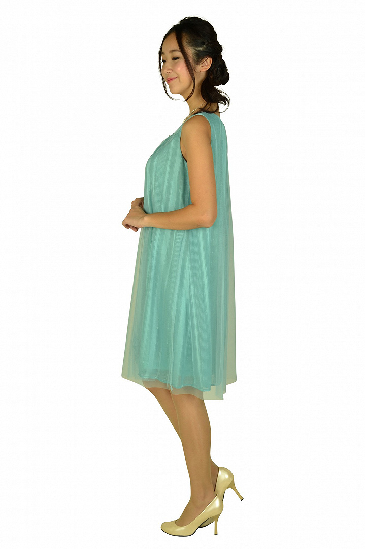 チュールストライプミントカラードレス