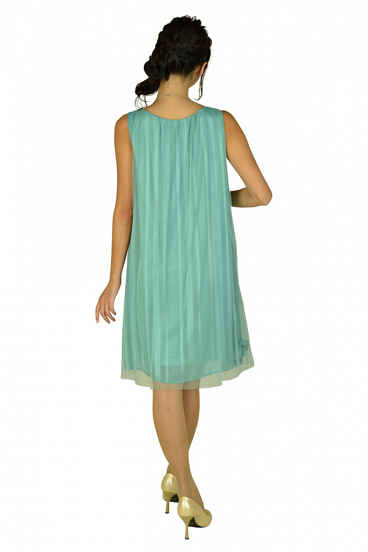 チュールストライプミントカラードレス