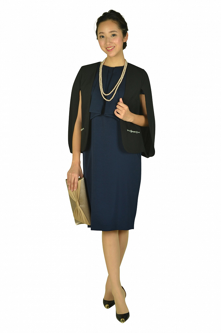 バンドスリーブセットアップ風ネイビードレス