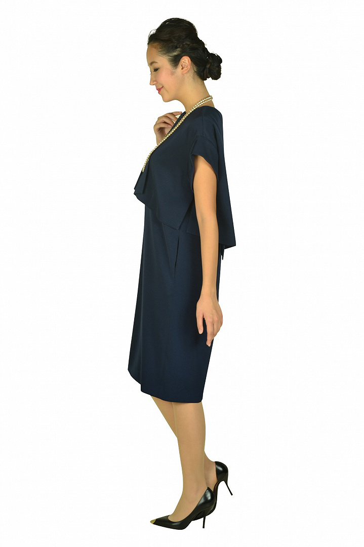 バンドスリーブセットアップ風ネイビードレス