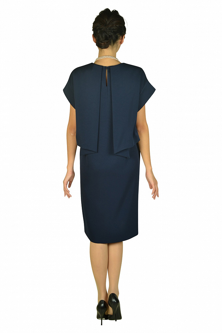 バンドスリーブセットアップ風ネイビードレス