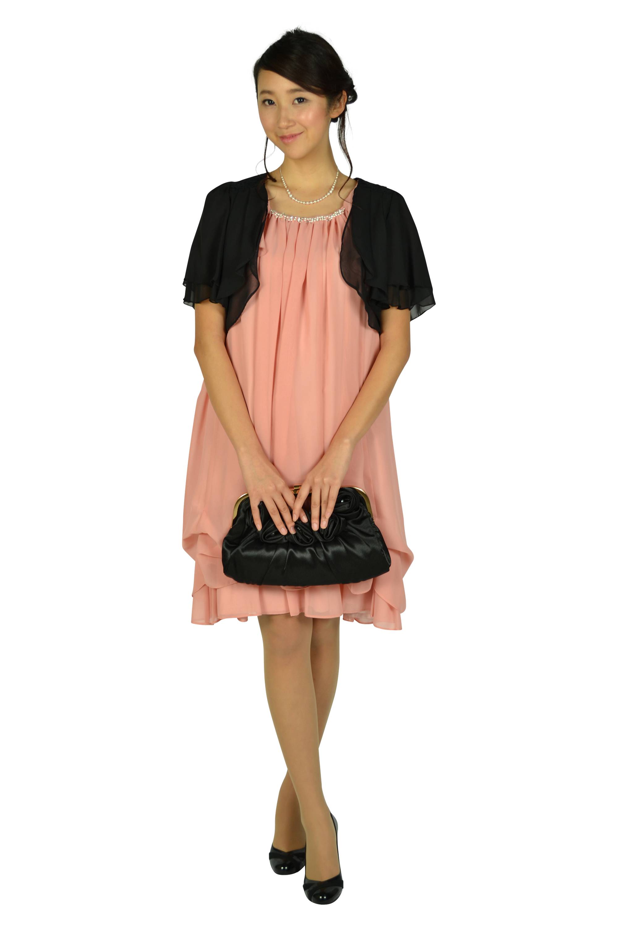 持ち手付き立体ローズブラックバッグ