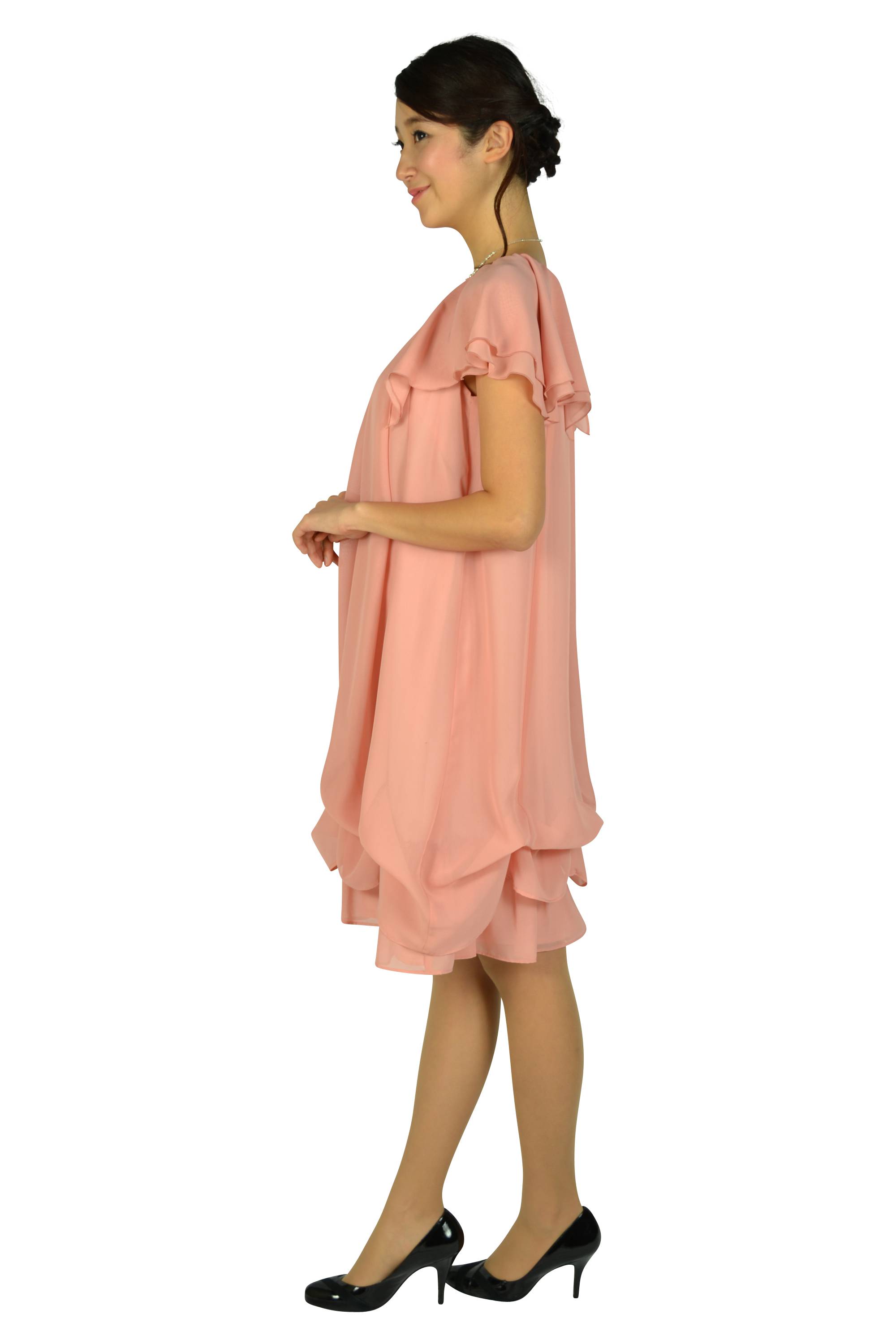 ゆったりAラインピンクドレス