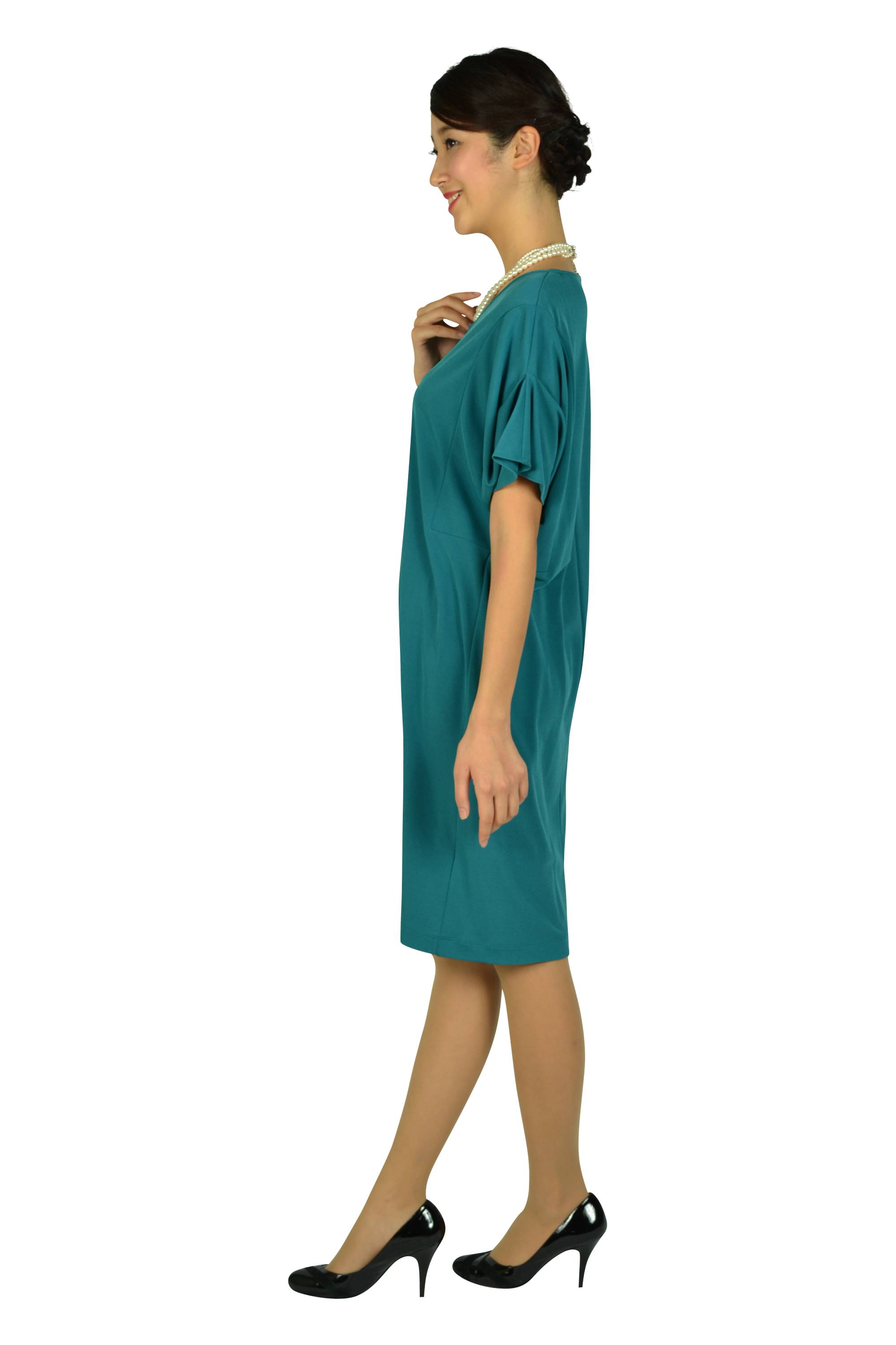 ゆったり5分袖ブルーグリーンドレス