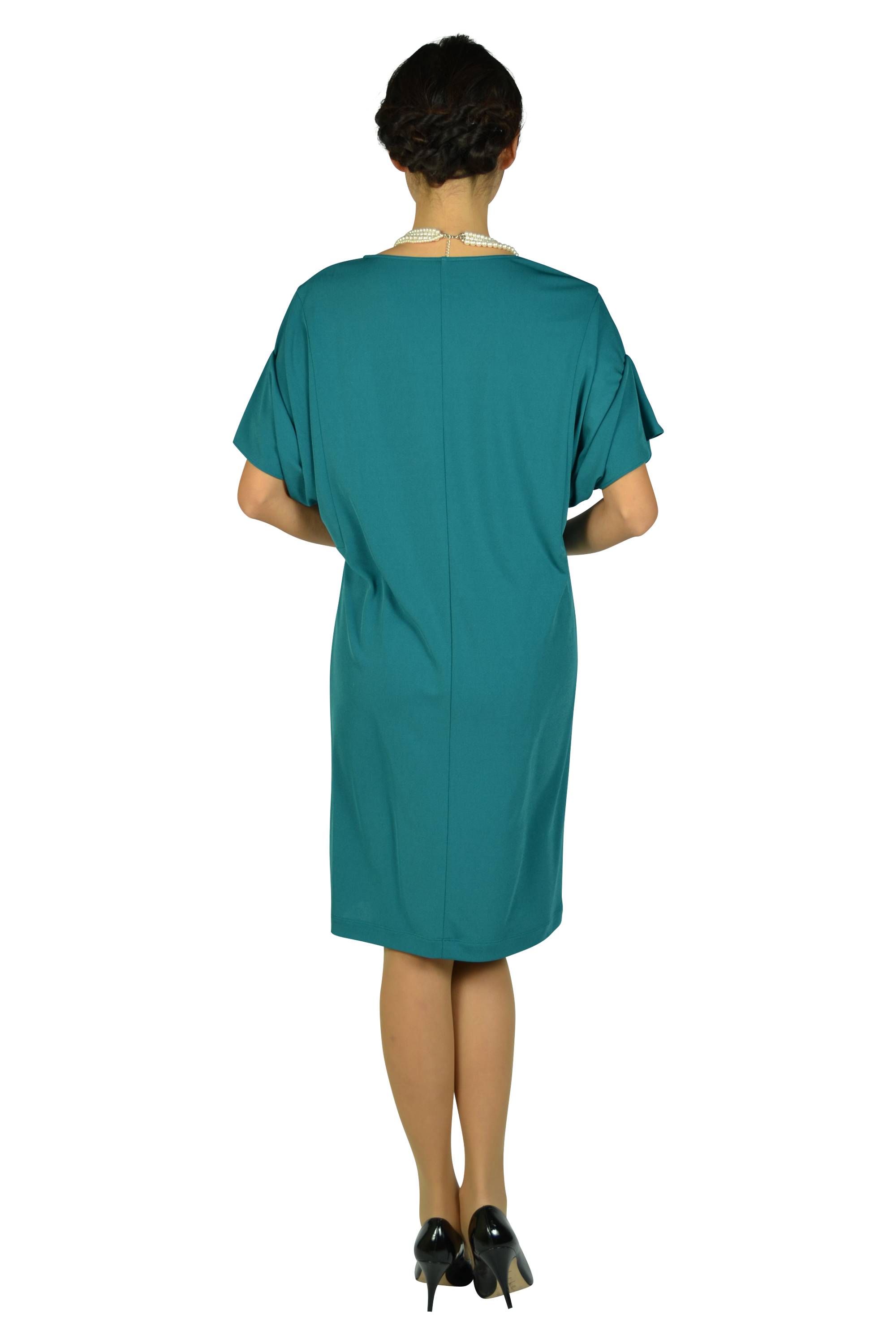 ゆったり5分袖ブルーグリーンドレス