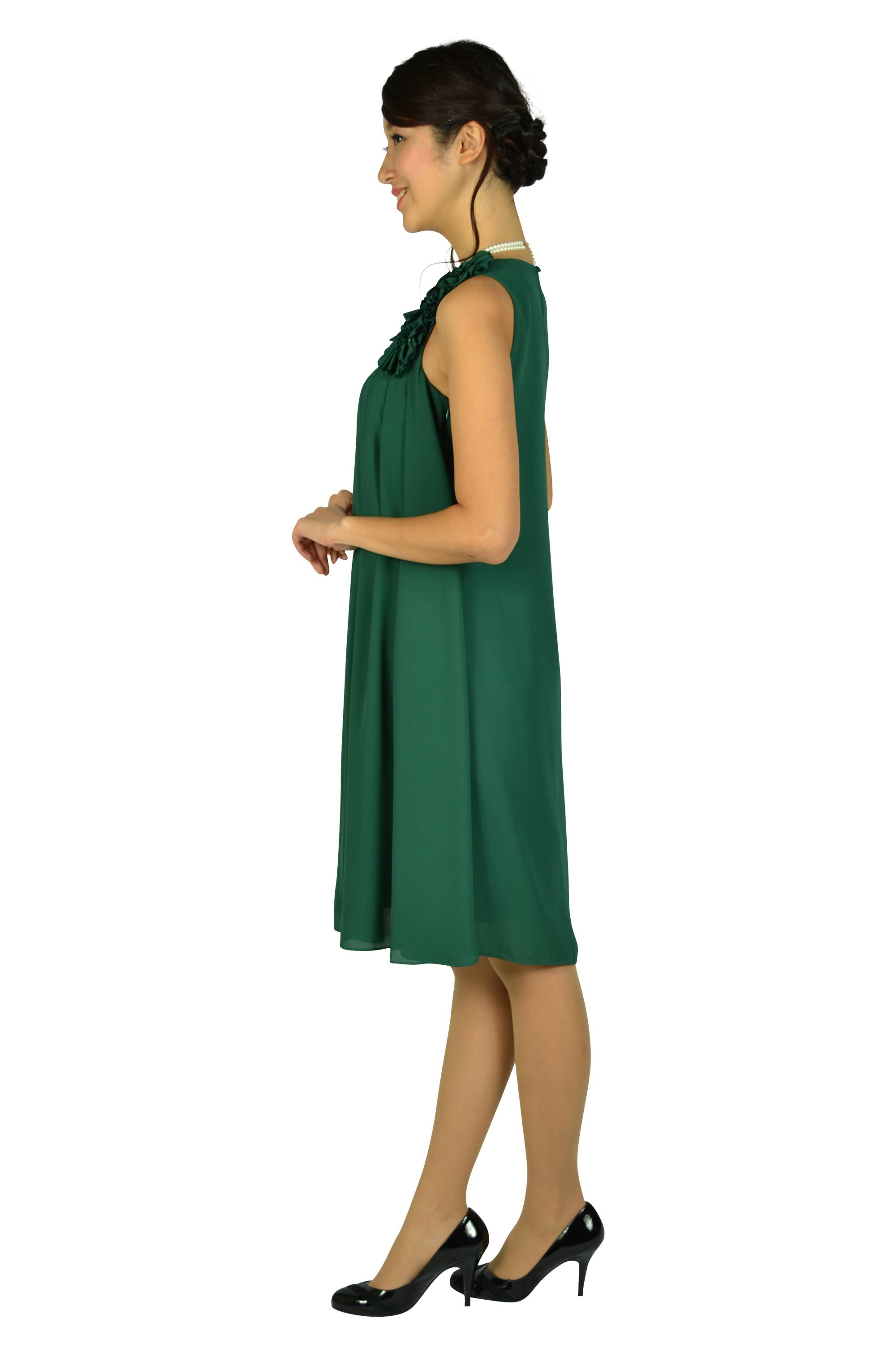 フラワーコサージュグリーンドレス