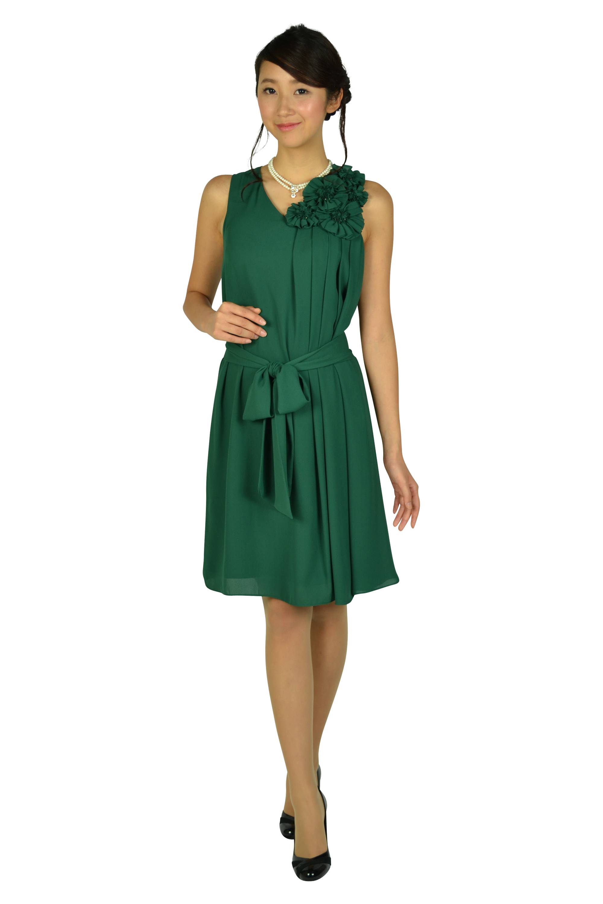 フラワーコサージュグリーンドレス
