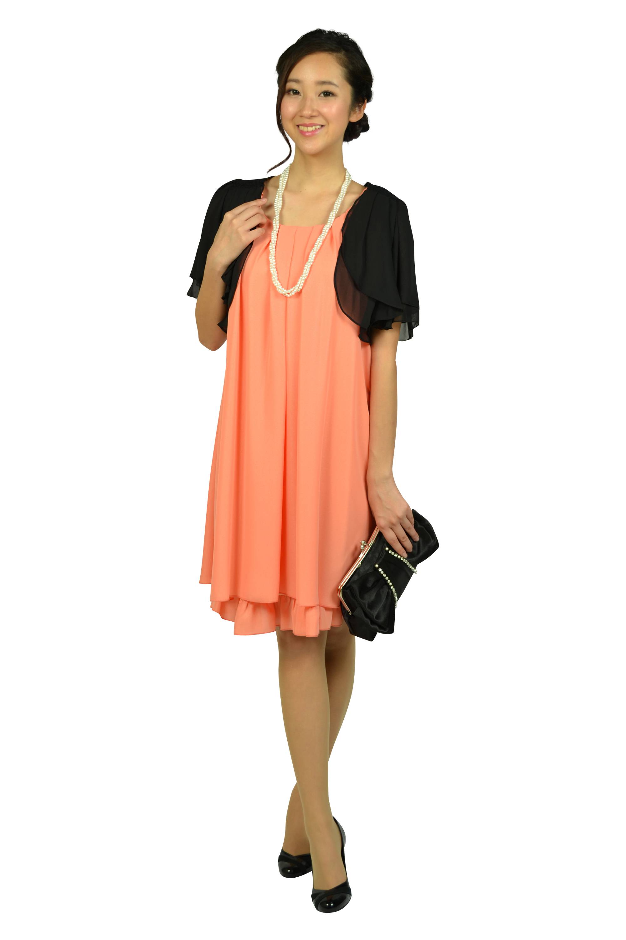 ラメフリルコーラルオレンジドレス