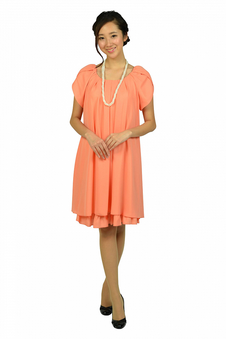 ラメフリルコーラルオレンジドレス