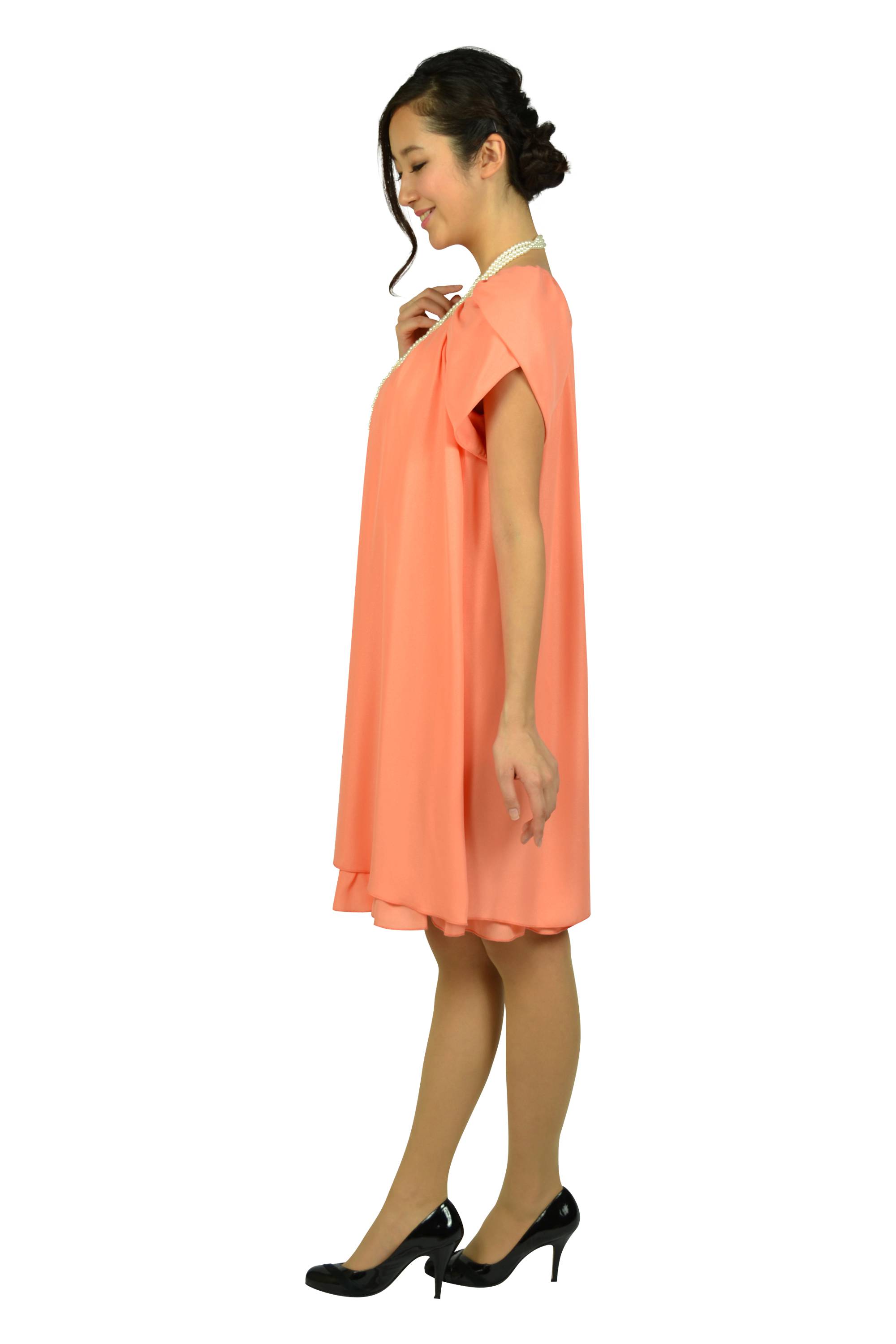 ラメフリルコーラルオレンジドレス