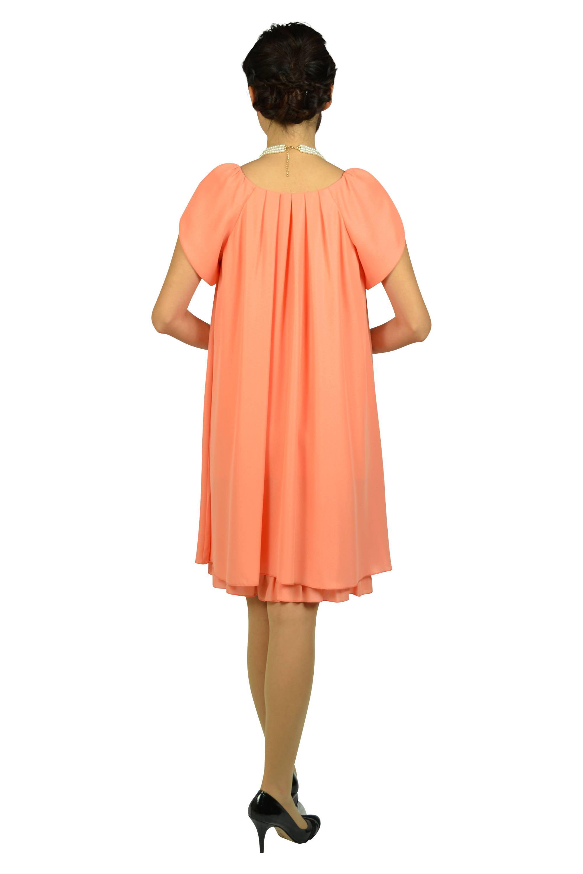 ラメフリルコーラルオレンジドレス