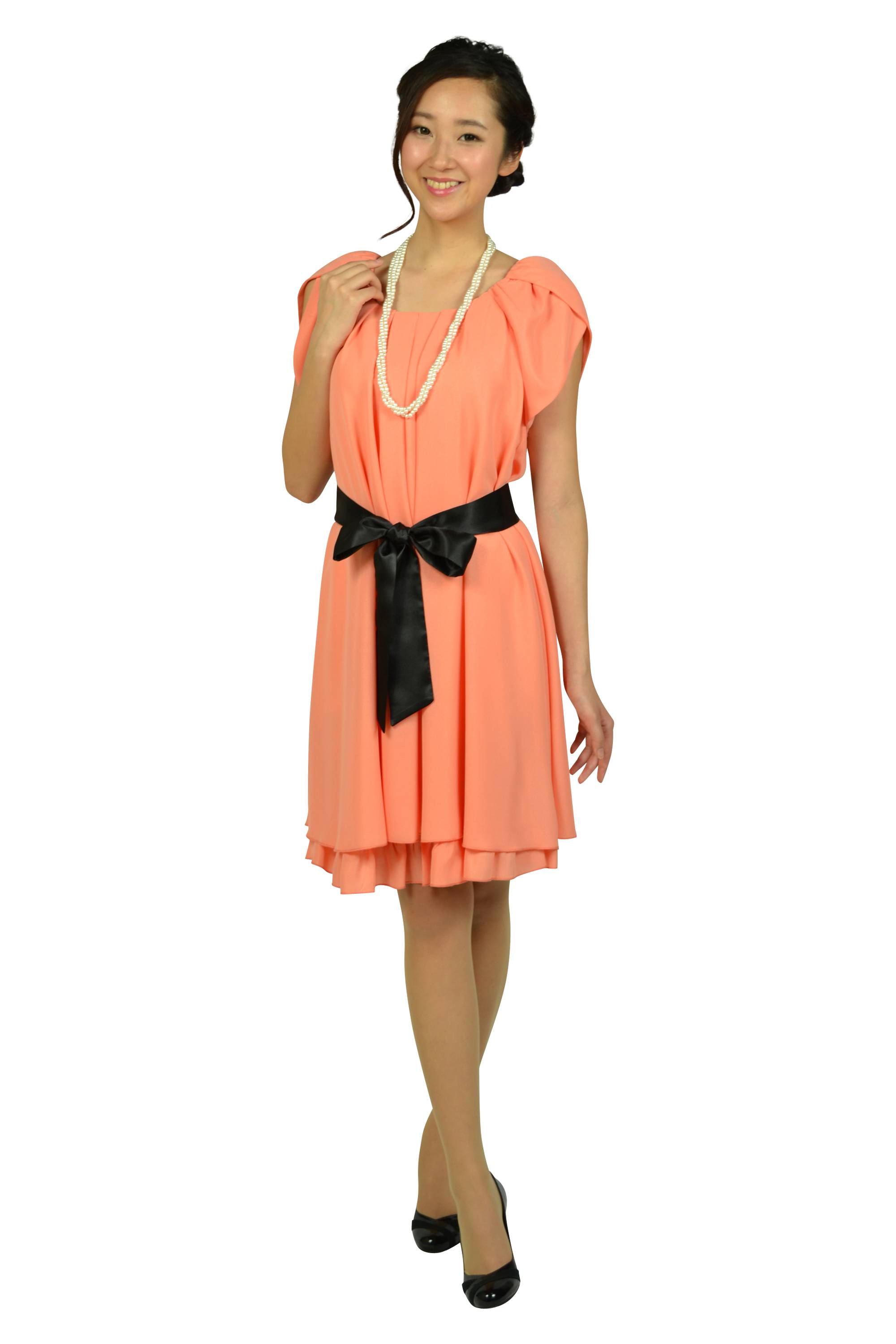 ラメフリルコーラルオレンジドレス