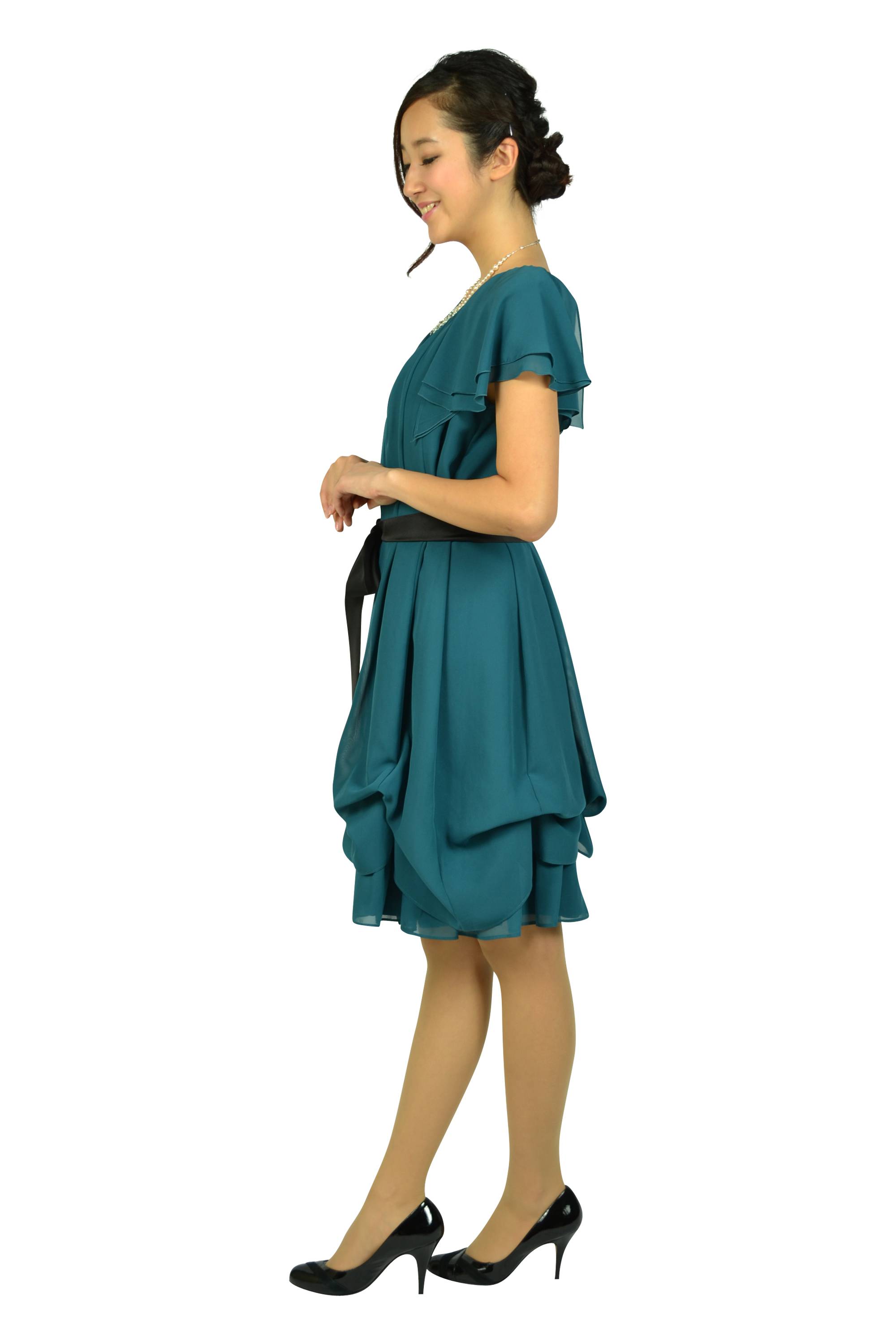 ゆったりAラインブルーグリーンドレス