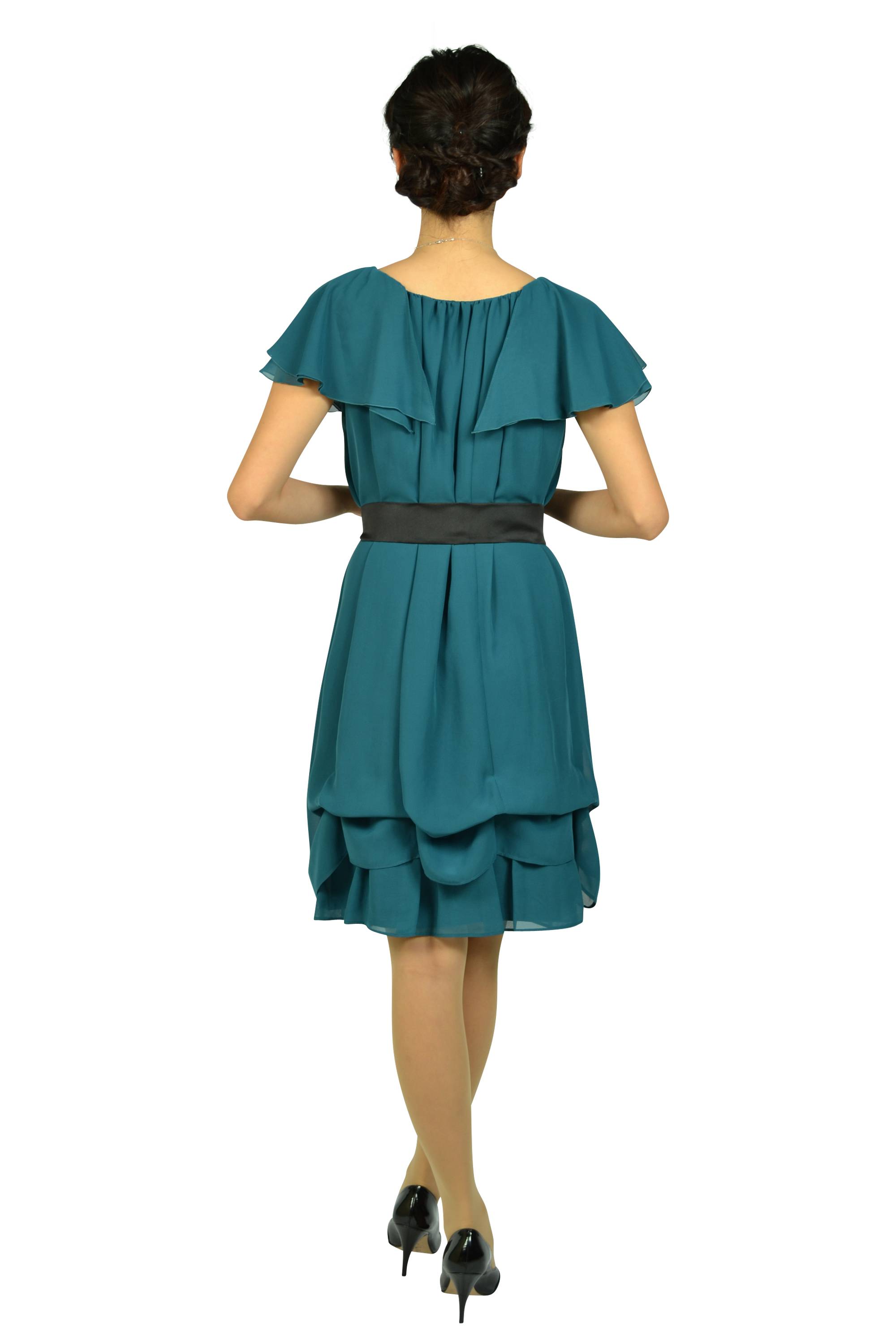 ゆったりAラインブルーグリーンドレス