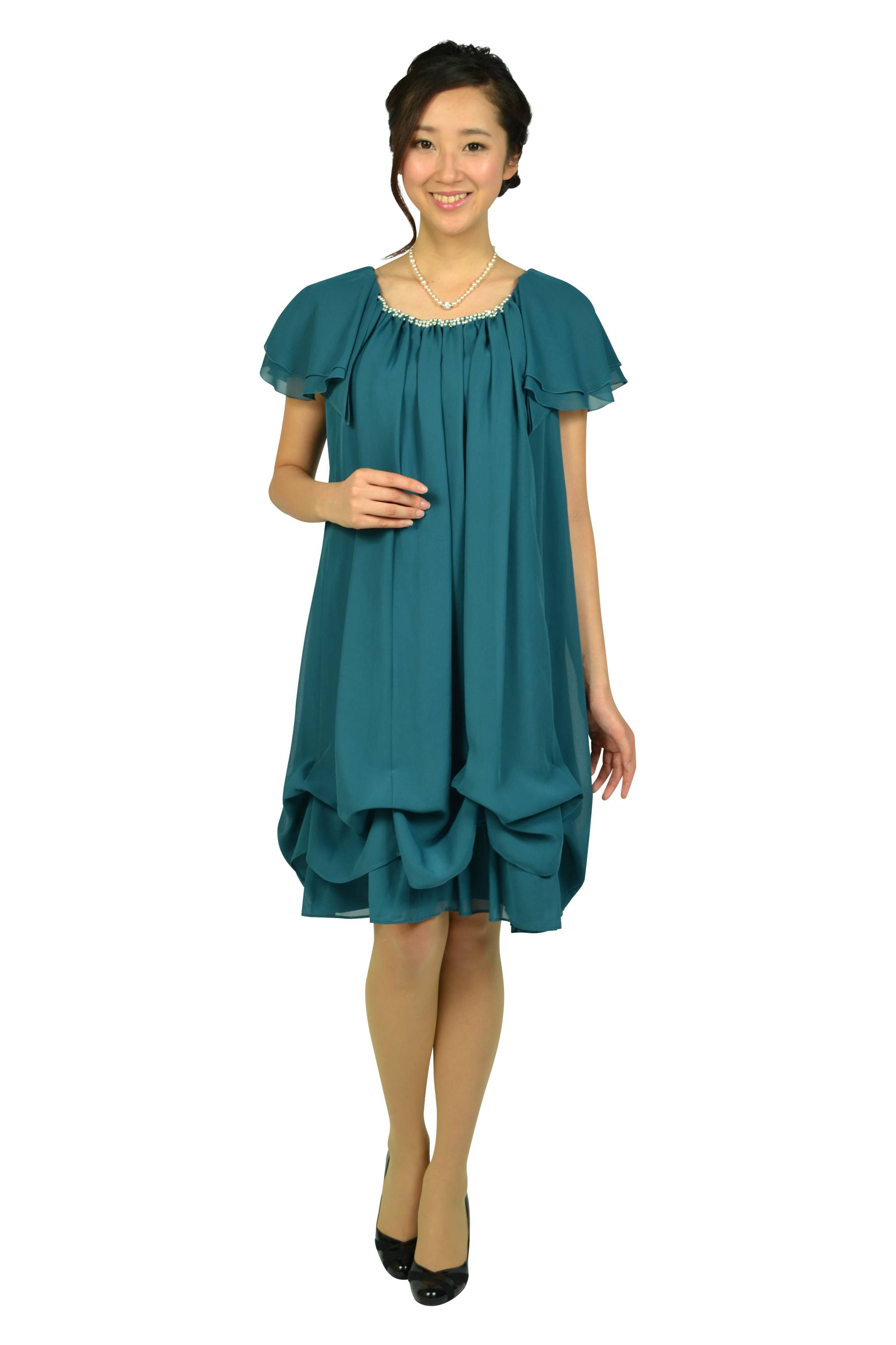 ゆったりAラインブルーグリーンドレス