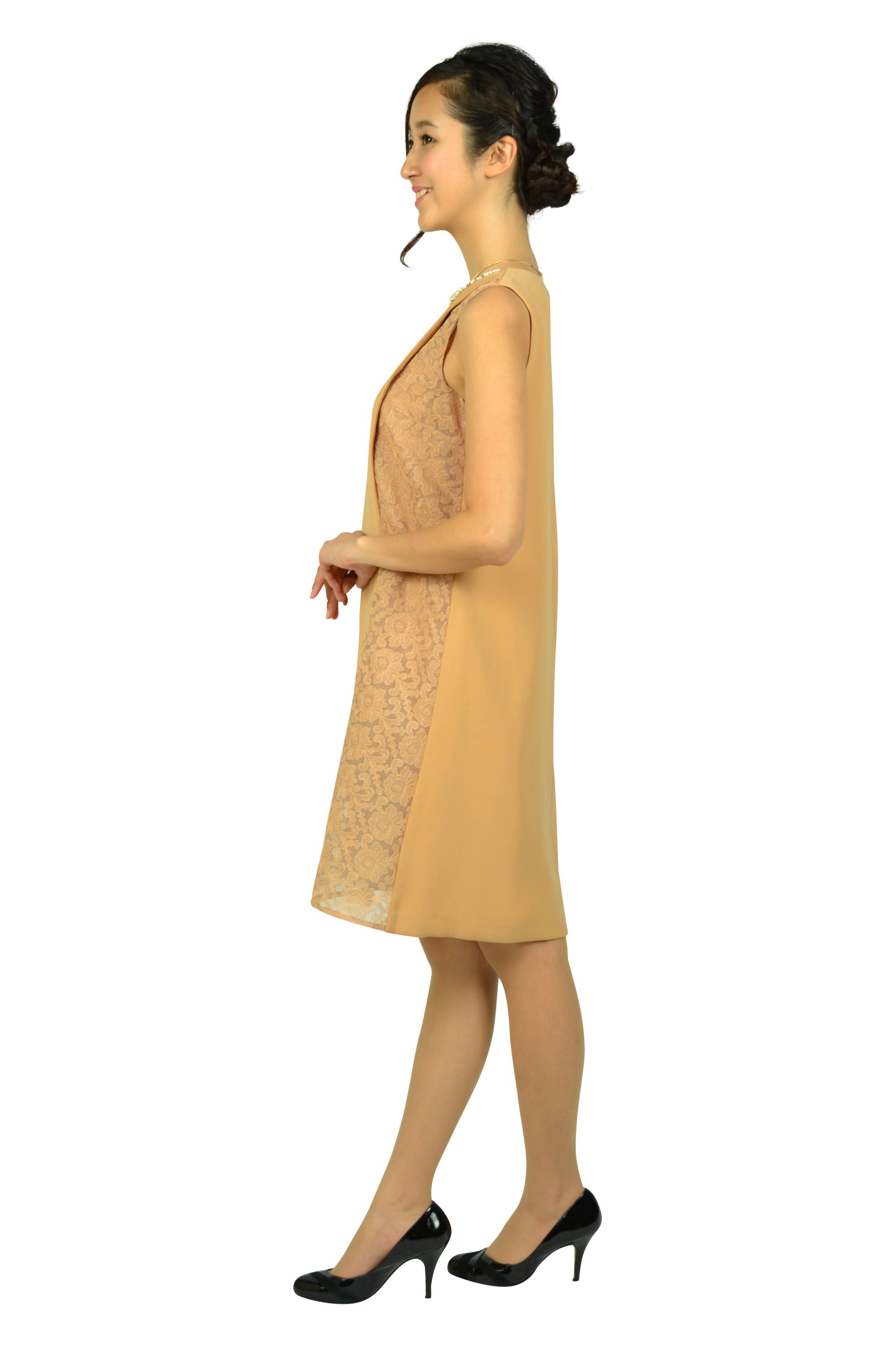 フラワーオーガンジーベージュドレス