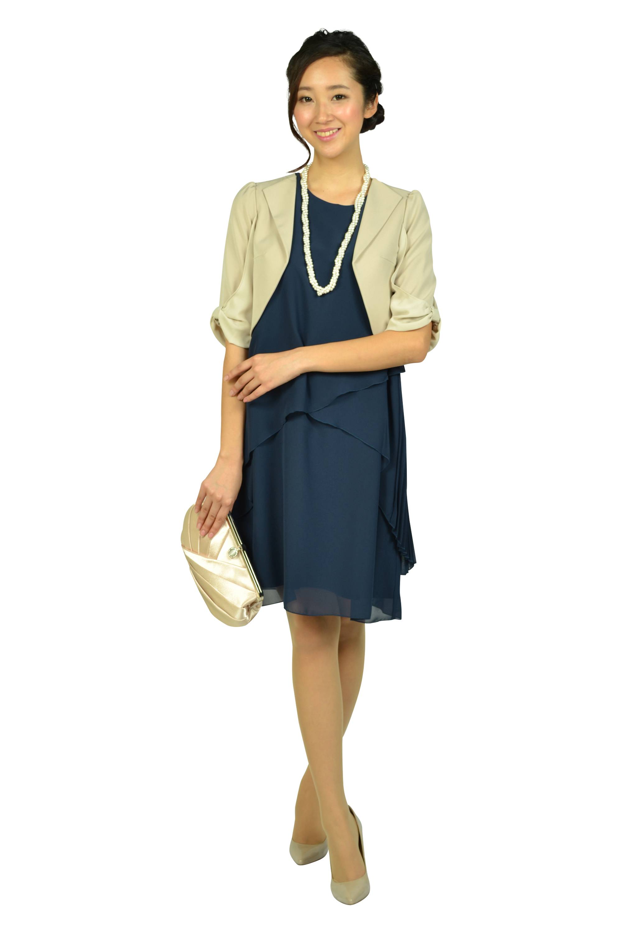 袖リボン5分袖ベージュジャケット