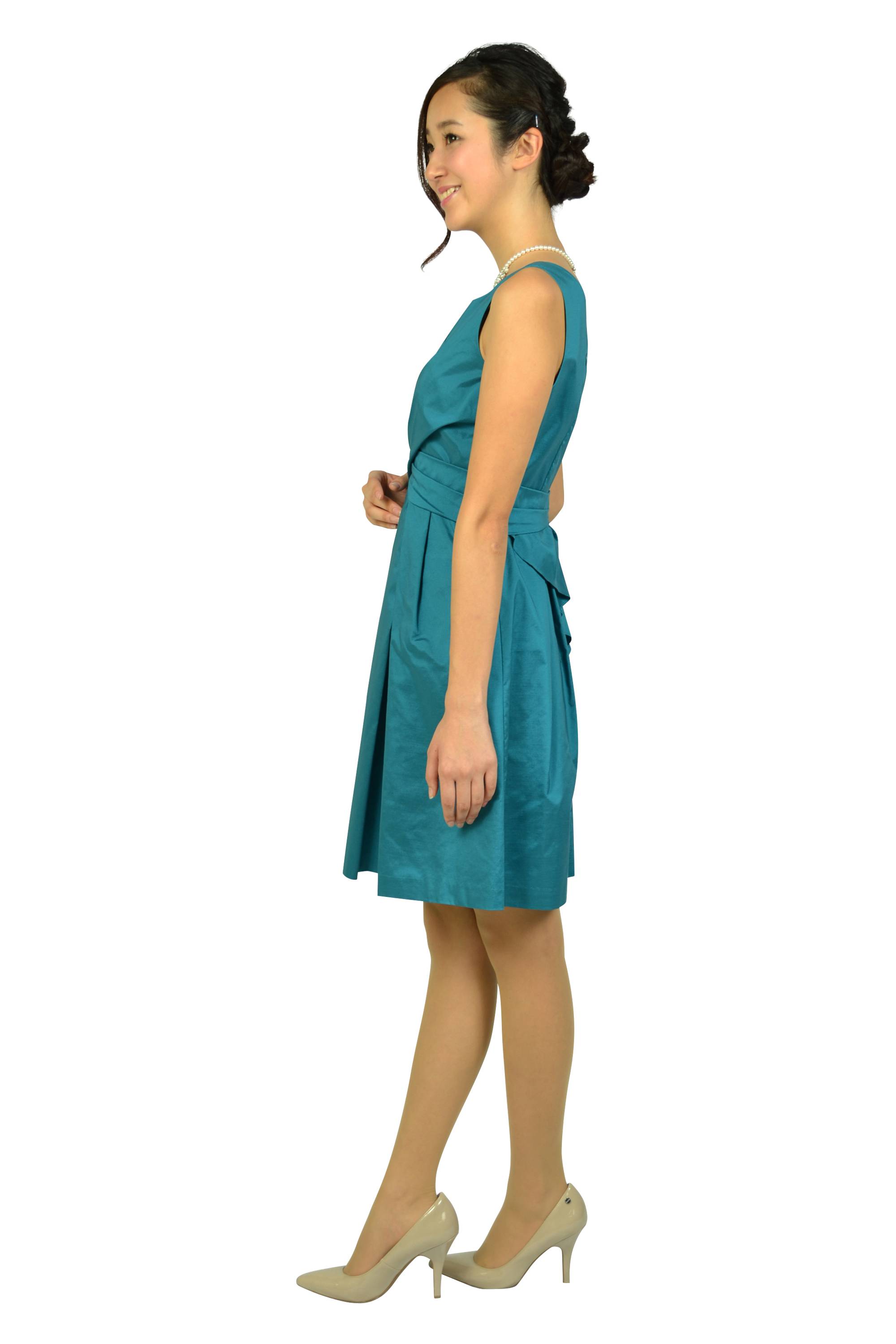 フェミニンタックブルーグリーンドレス