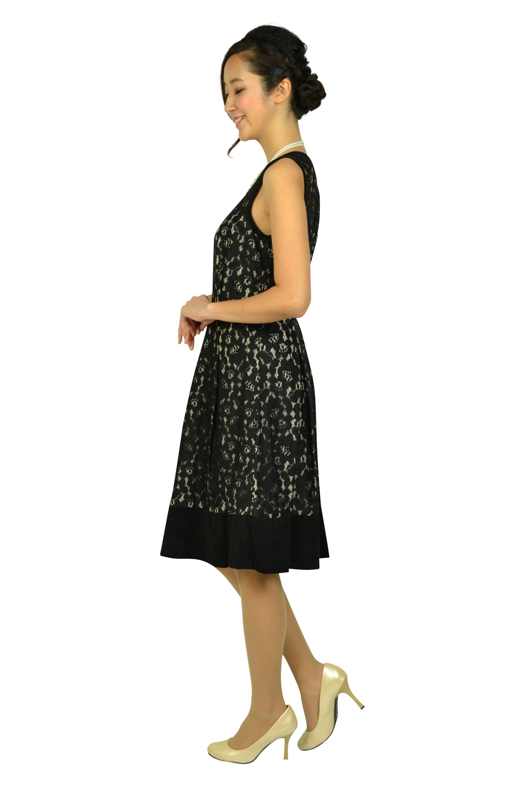 ブラックフラワーレースドレス