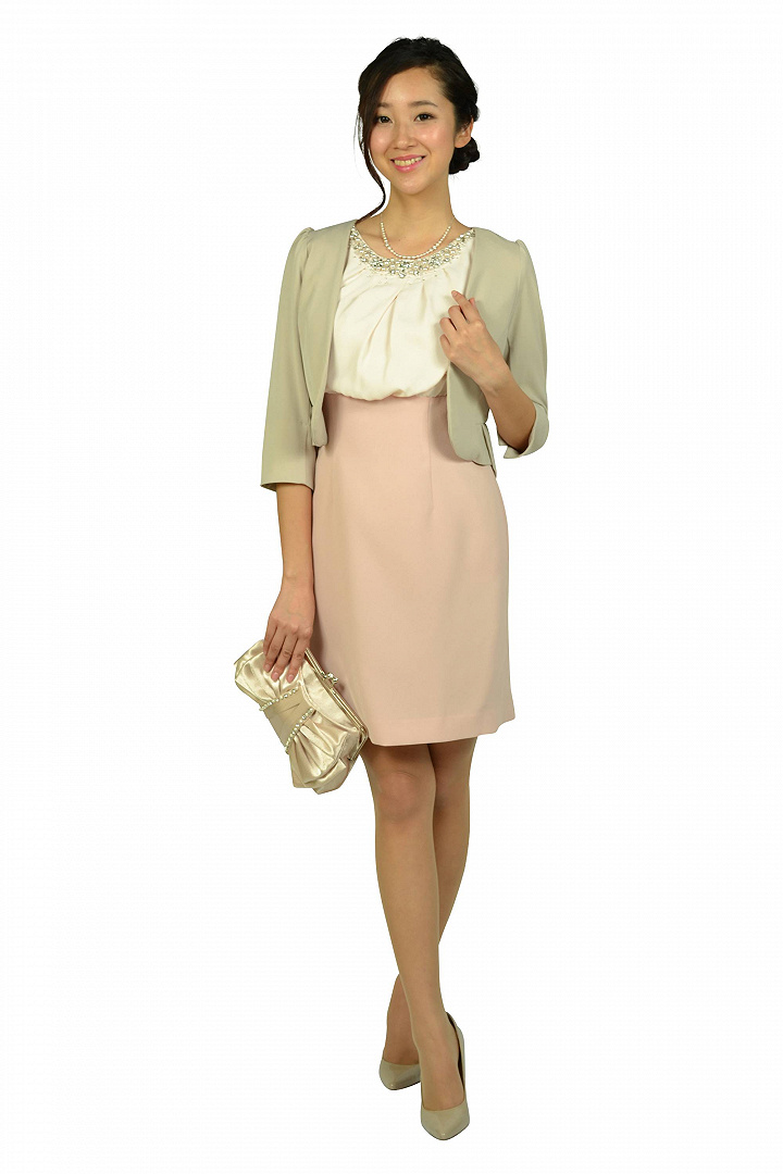 ビジュフリルタイトピンクドレス