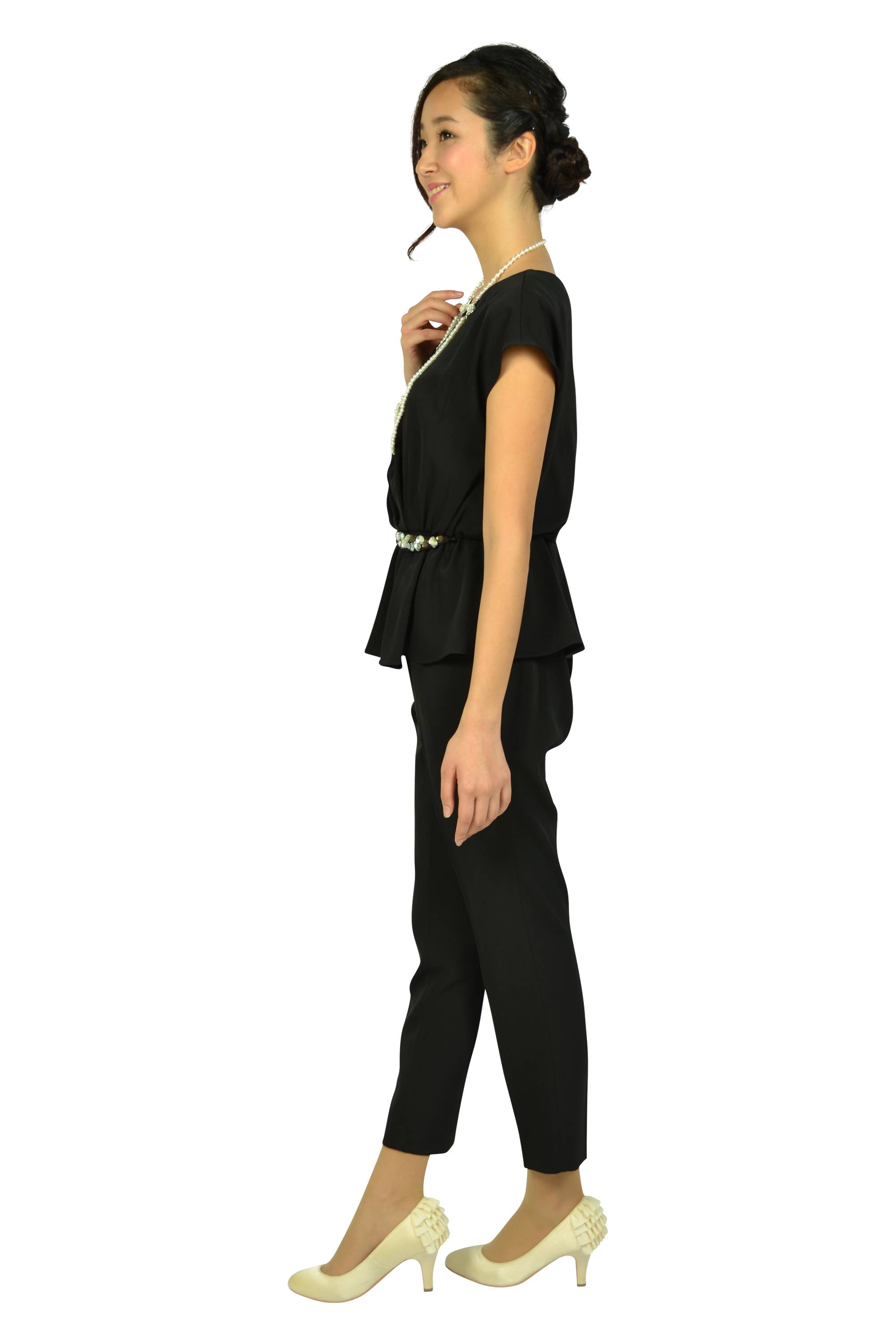 ビジュぺプラムブラックパンツドレス