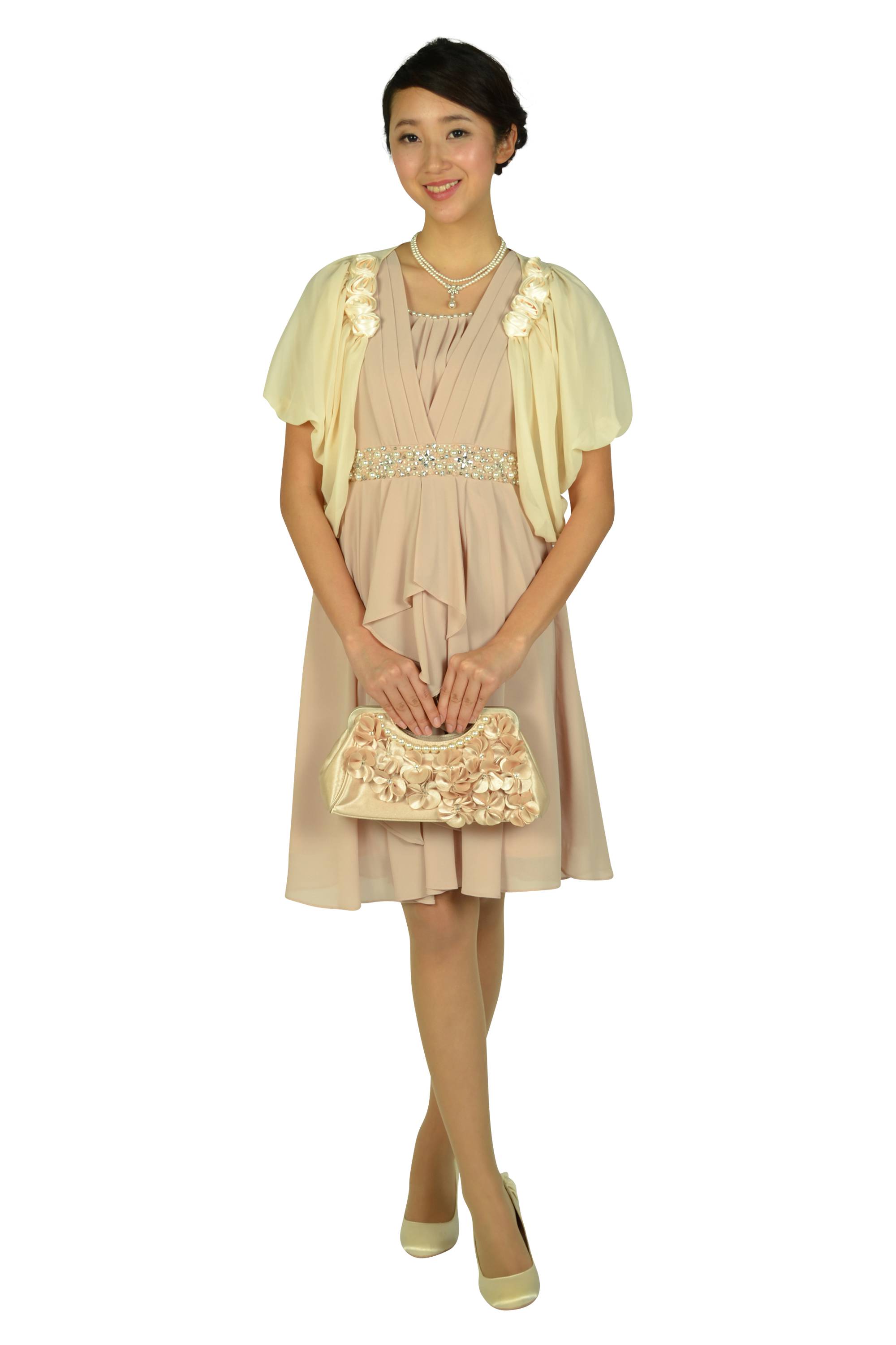 ウェストビジュシフォンピンクドレス