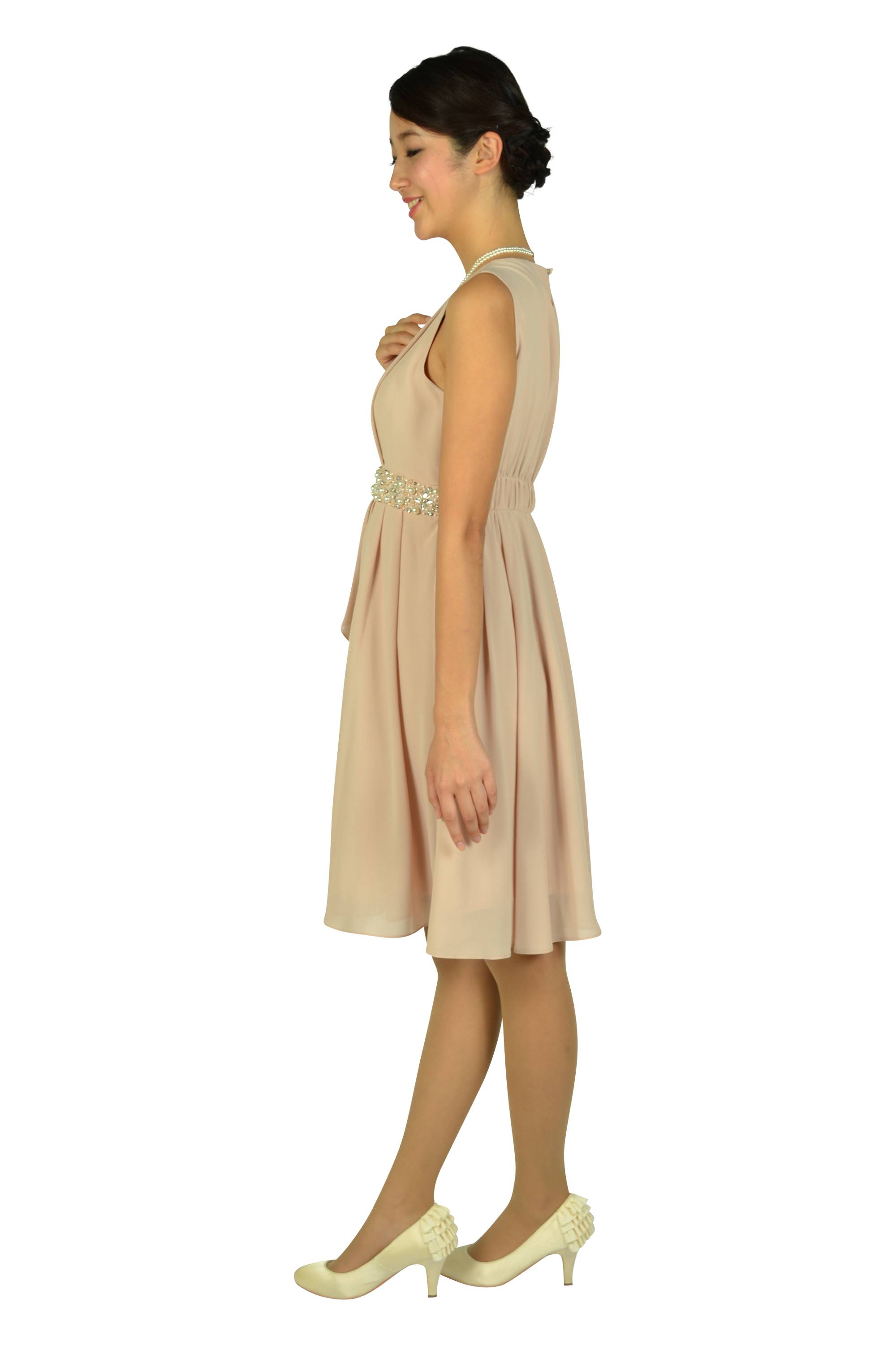 ウェストビジュシフォンピンクドレス