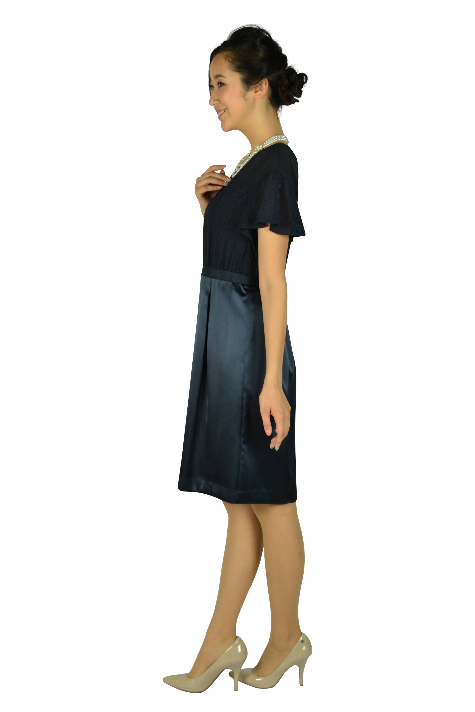 光沢SK×ドットトップスネイビードレス