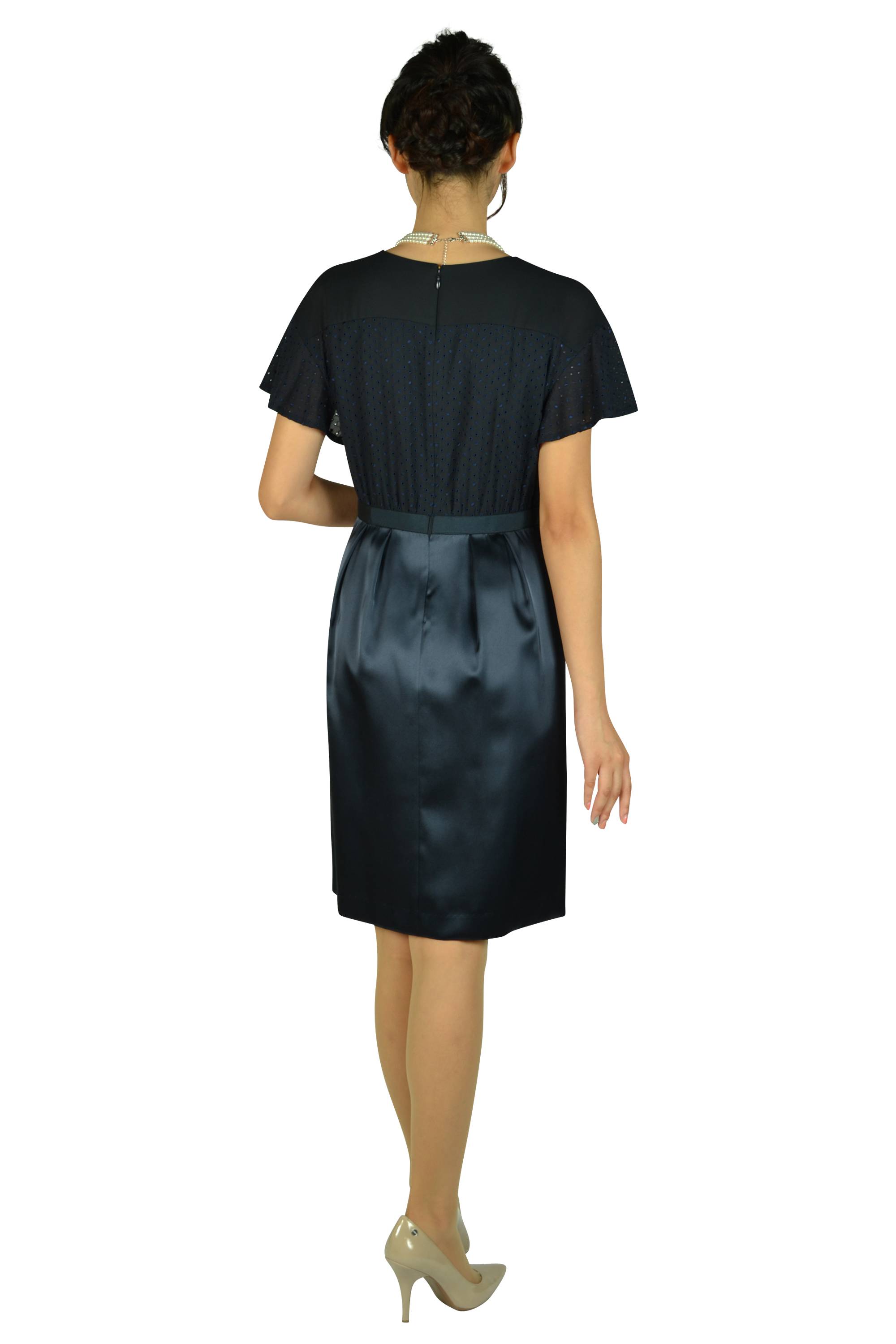 光沢SK×ドットトップスネイビードレス