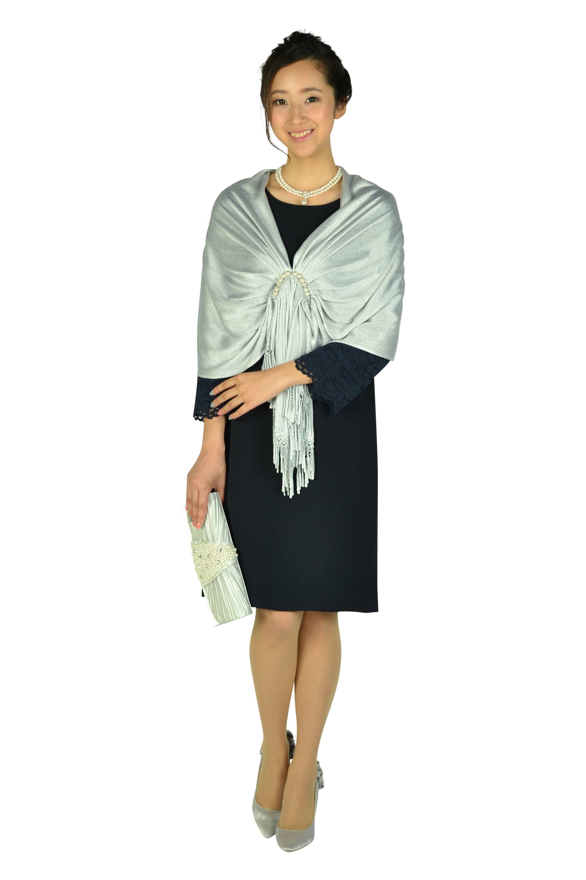 8分レース袖ネイビードレス