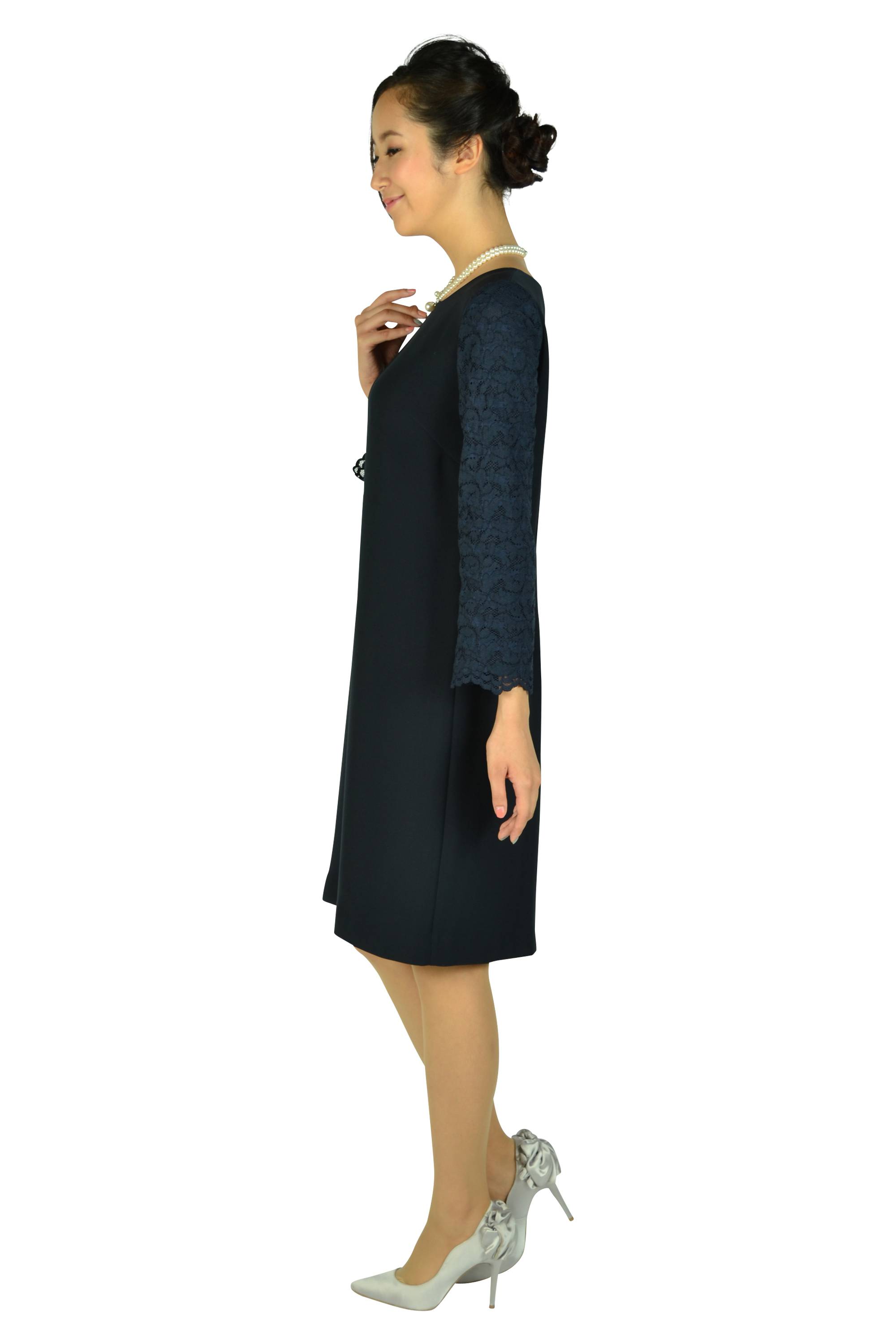 8分レース袖ネイビードレス