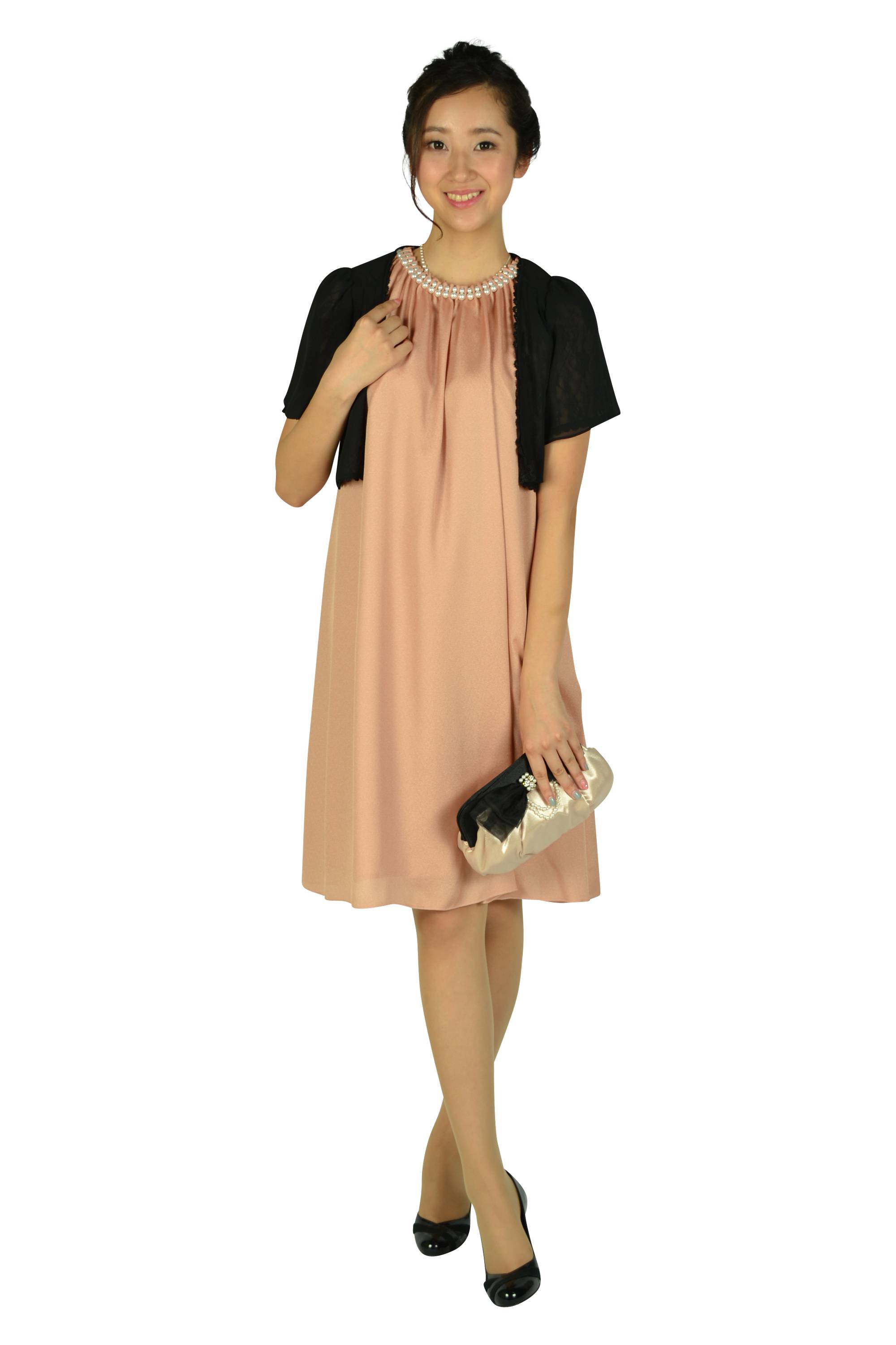 3Dリボンパールビジュシャンパン×ブラックバッグ