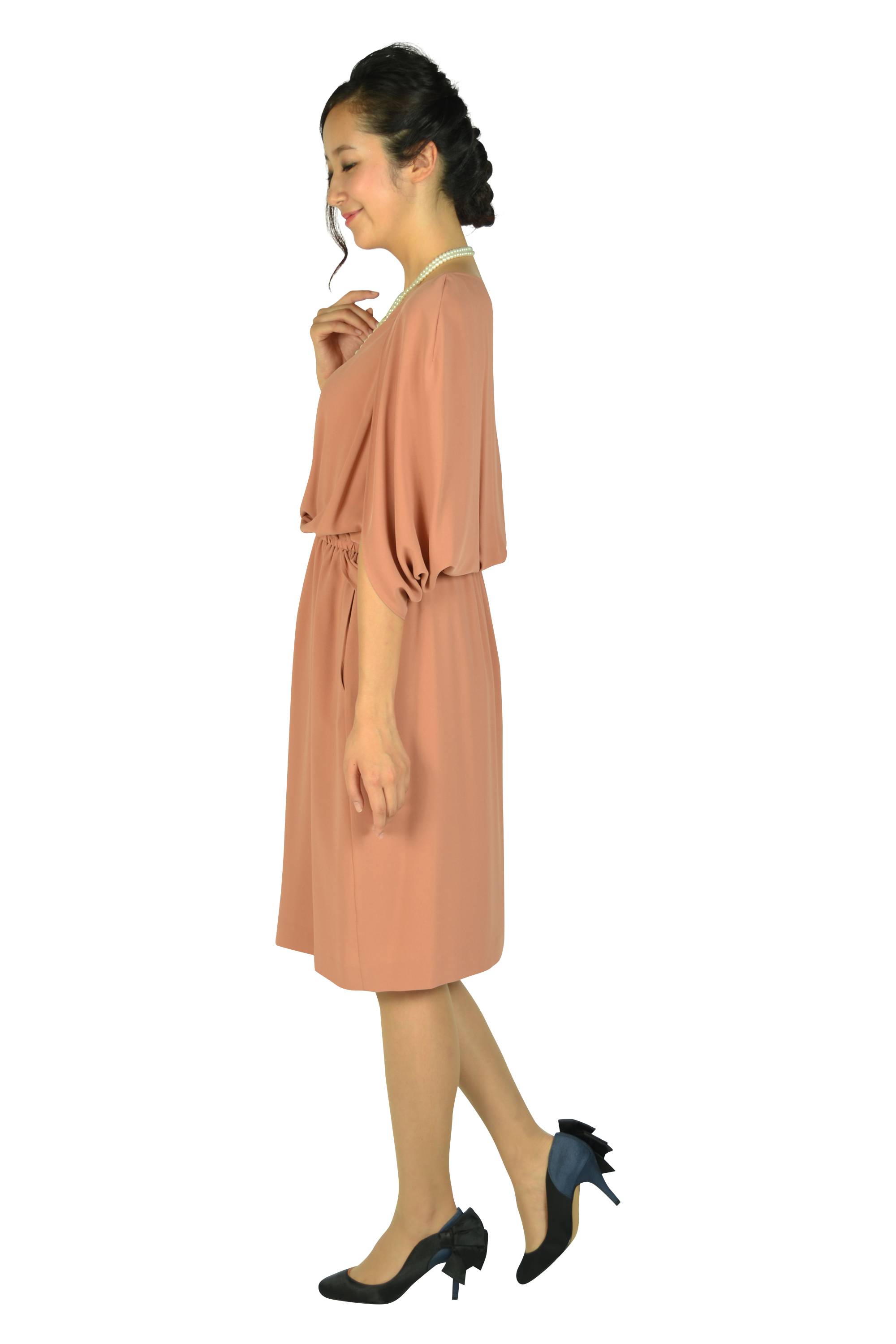 ケープ袖Iラインオレンジドレス